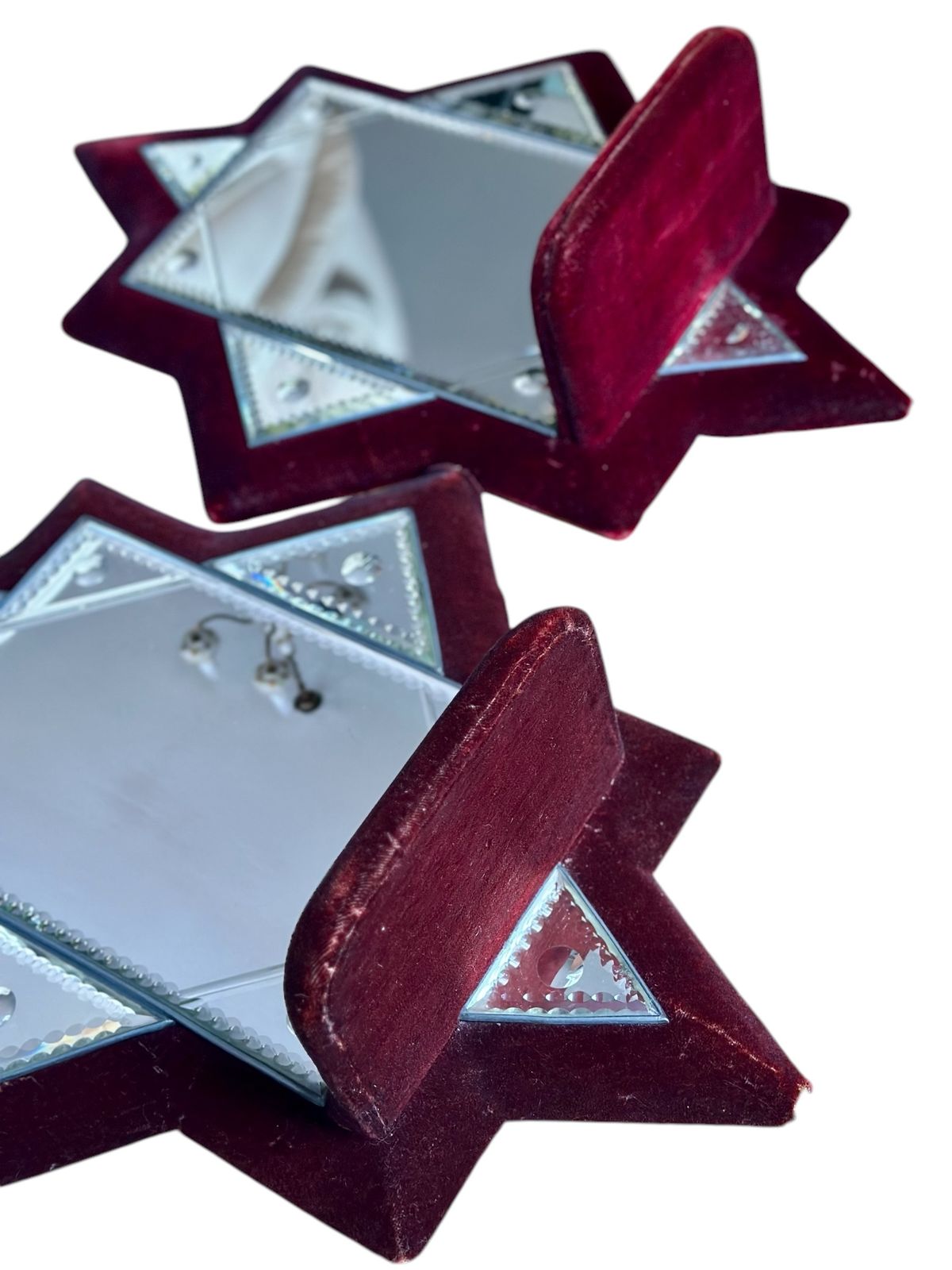 Late Victorian Pair Of Sorcerers Mirrors On Red Velvet Frame photo Home Decor