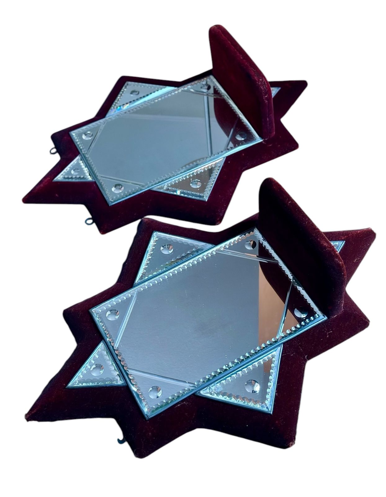 Late Victorian Pair Of Sorcerers Mirrors On Red Velvet Frame photo vinterior