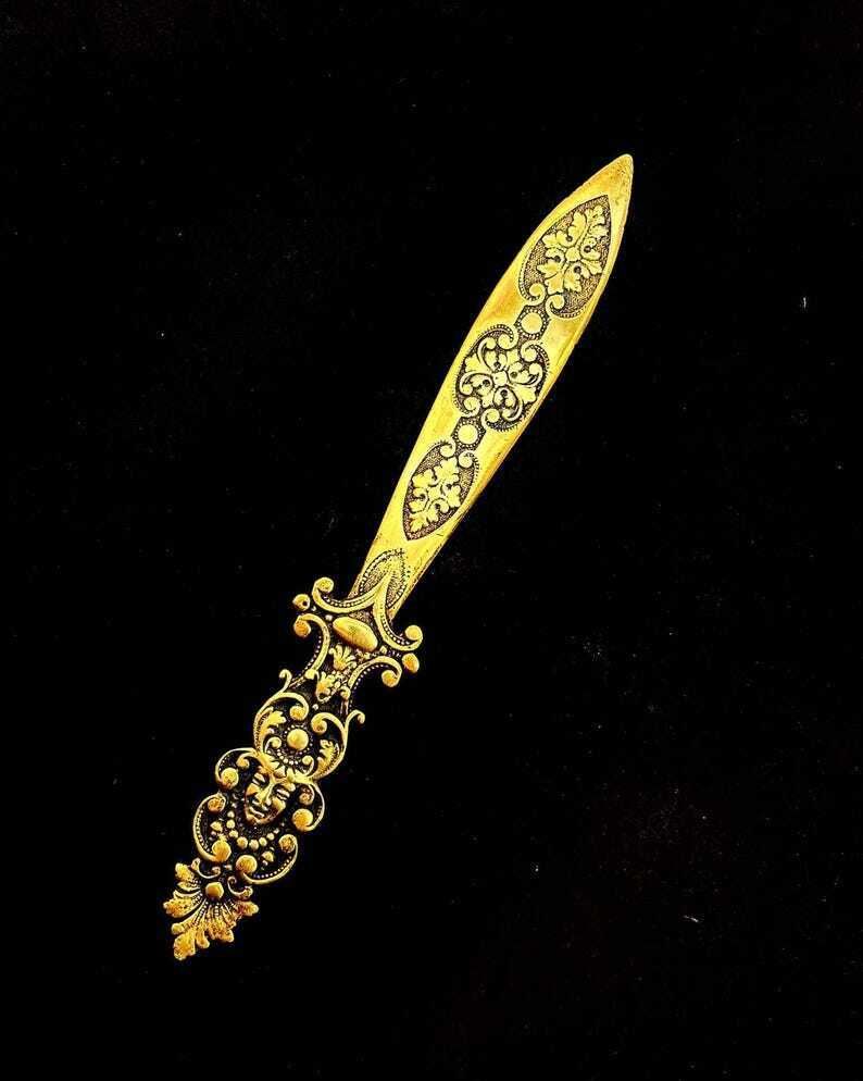 Letter Opener Art Brass Bronze Paper Cutter Knife Letter Opener Gift For Him Desk Accessories Antique Belgium Desk Decor Arlequin Decor
