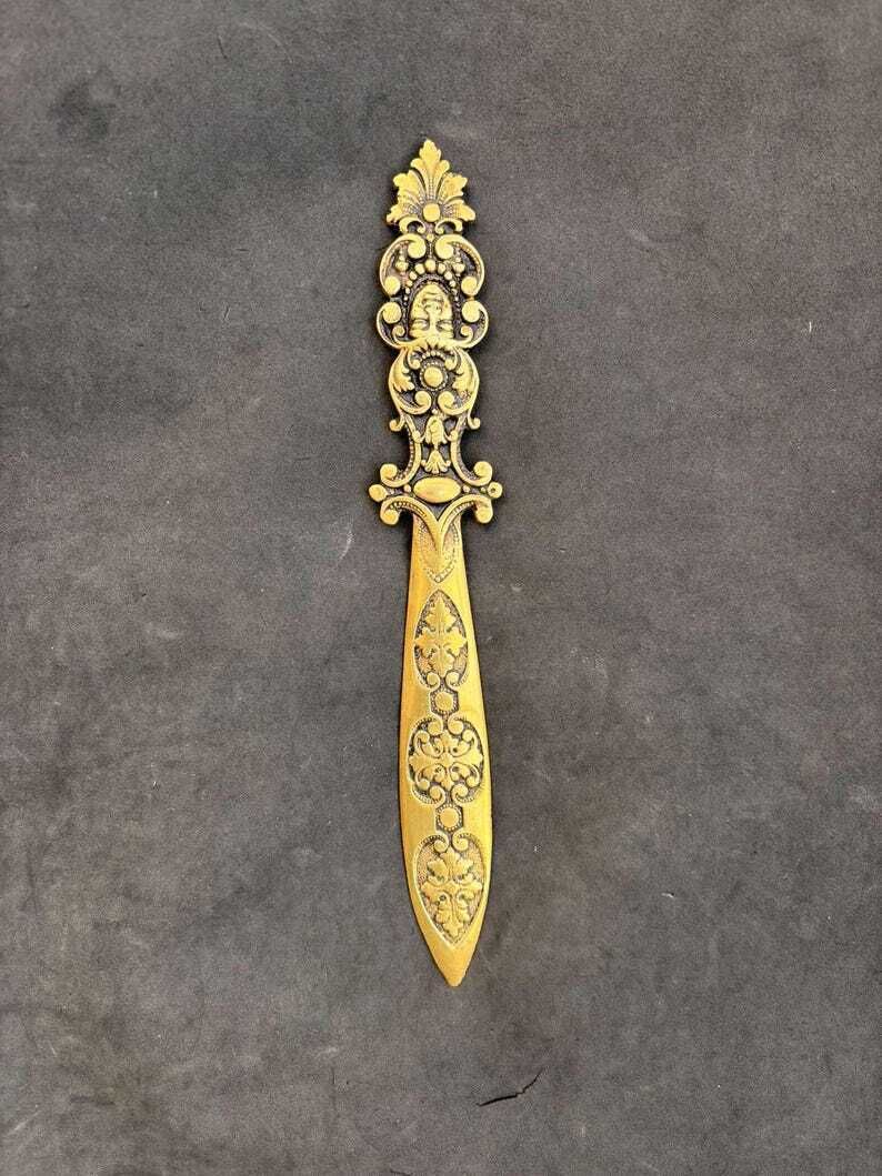 Letter Opener Art Brass Bronze Paper Cutter Knife Letter Opener Gift For Him Desk Accessories Antique Belgium Desk Decor Arlequin Decor photo 161.0
