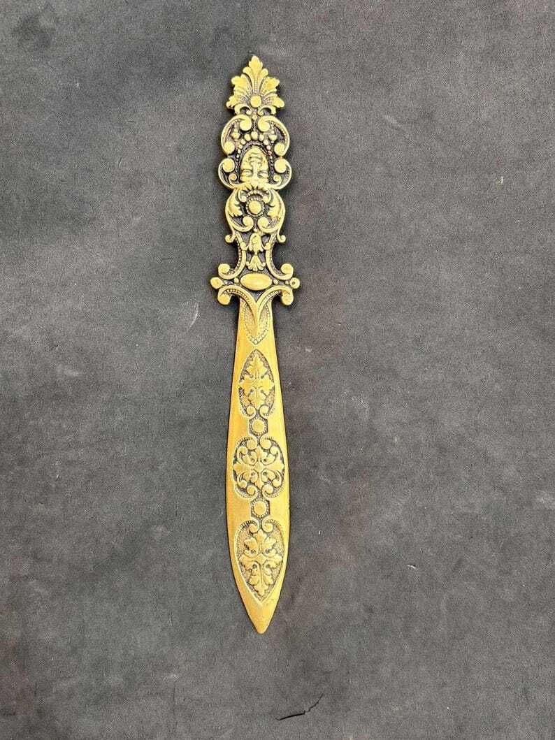 Letter Opener Art Brass Bronze Paper Cutter Knife Letter Opener Gift For Him Desk Accessories Antique Belgium Desk Decor Arlequin Decor photo vintage