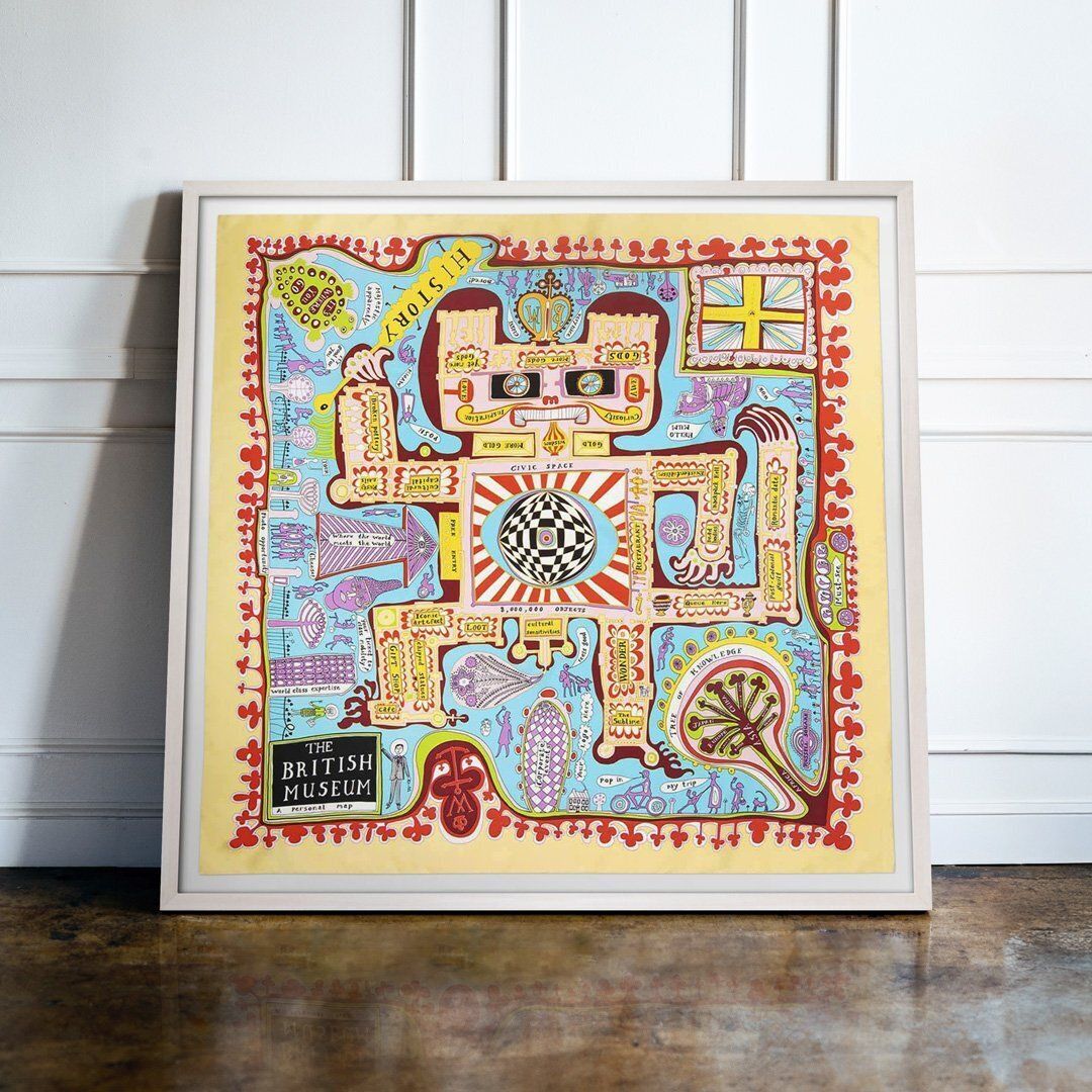 Grayson Perry, British Museum Map, 90cm, Framed Silk Scarf photo furniture