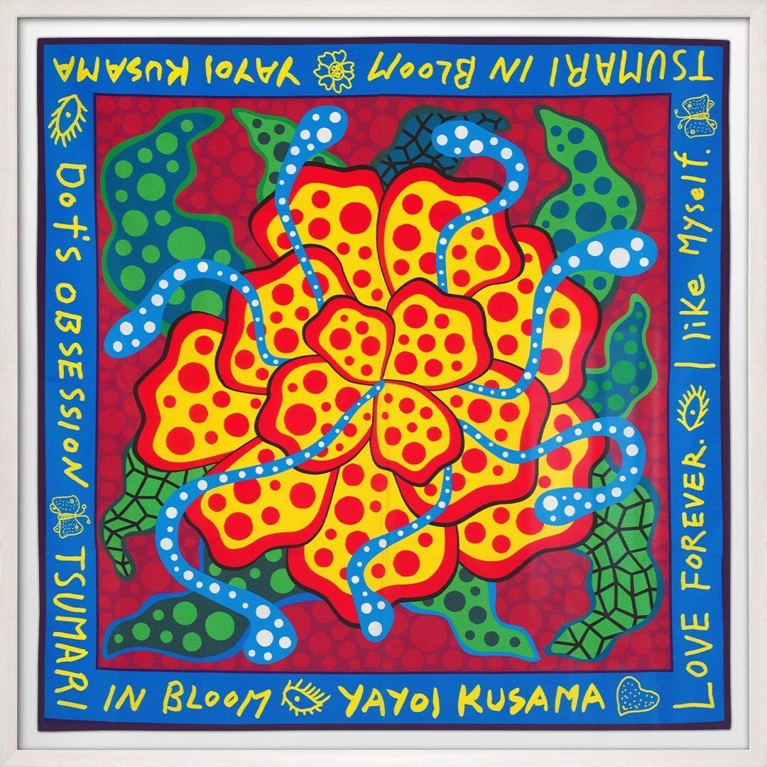 Yayoi Kusama, Tsumari In Bloom, Framed Polyester Wrapping Cloth, 104cm