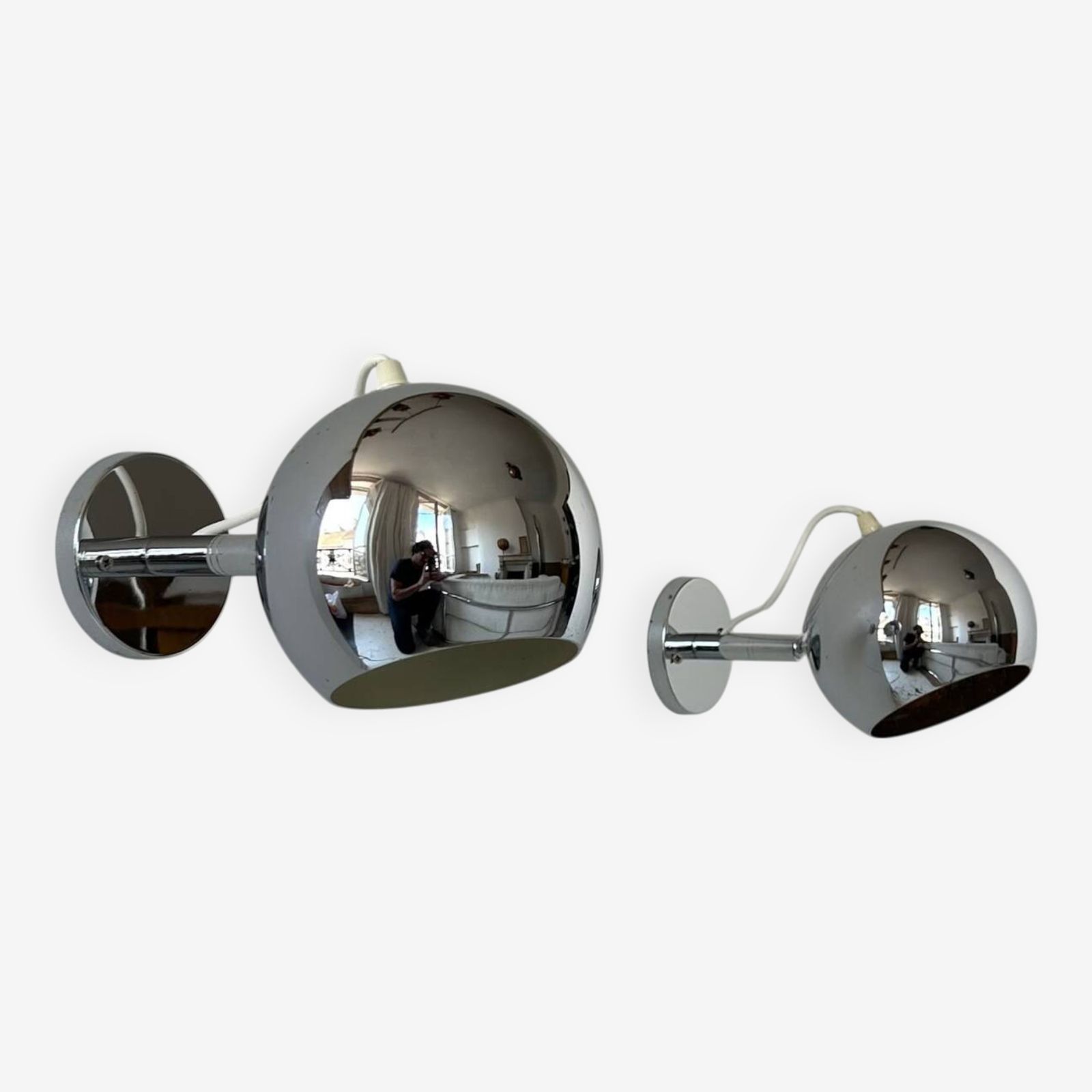 Pair Of Vintage Chrome Wall Lights, Adjustable, France 1960