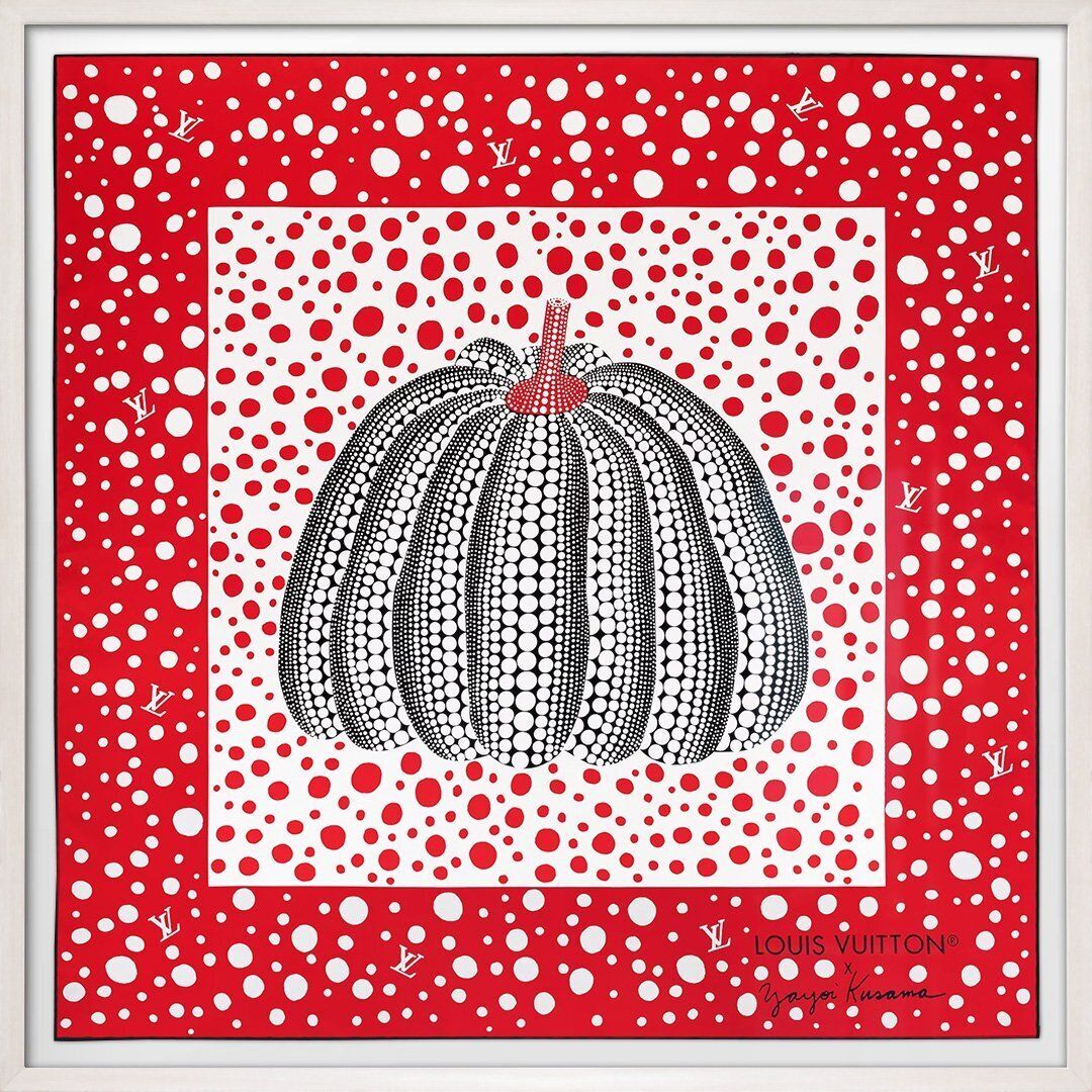 Louis Vuitton X Yayoi Kusama, Infinity Dots Pumpkin, Red & Black, 90cm, Framed Silk Scarf