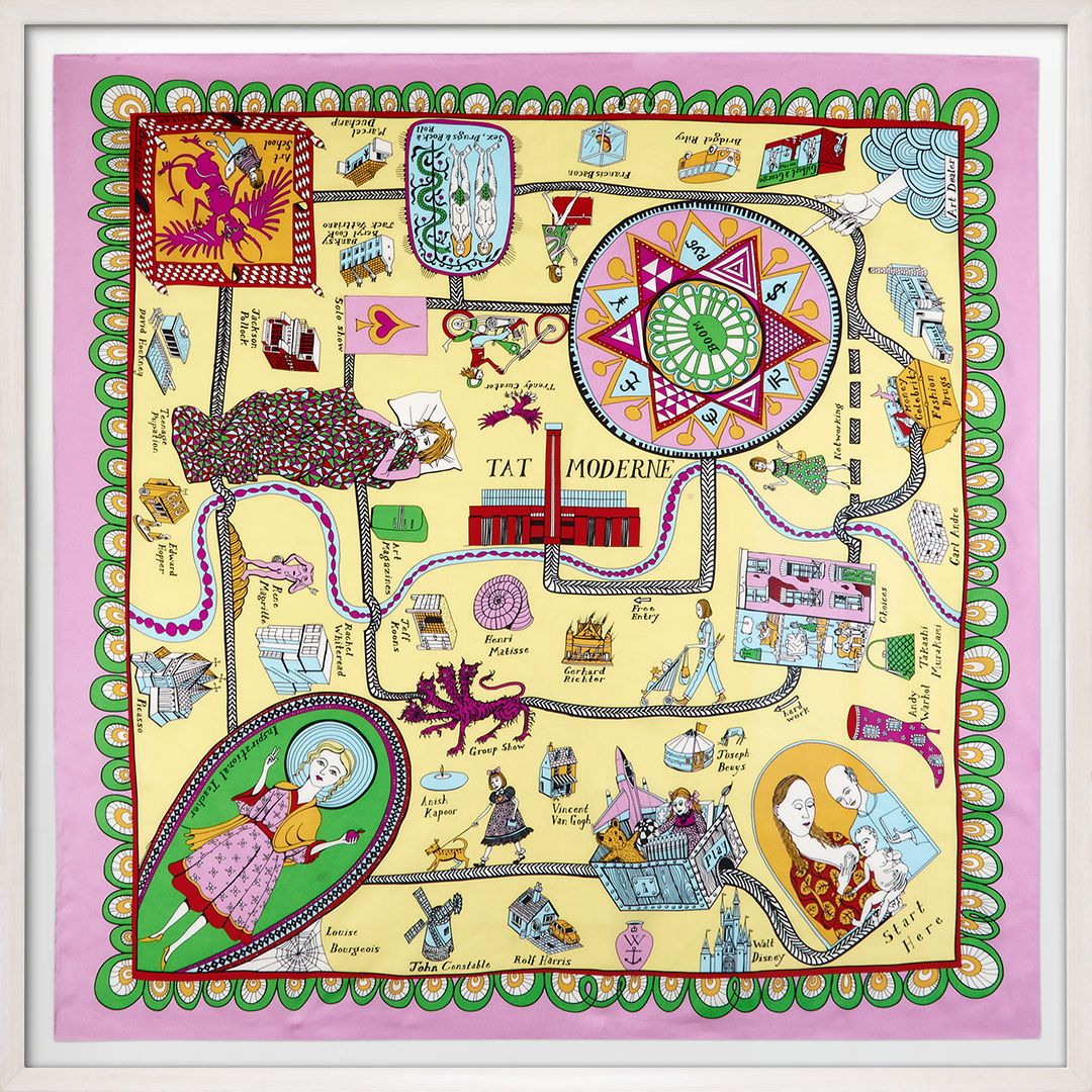 Grayson Perry, Modern Art Tour, 90cm, Framed Silk Scarf