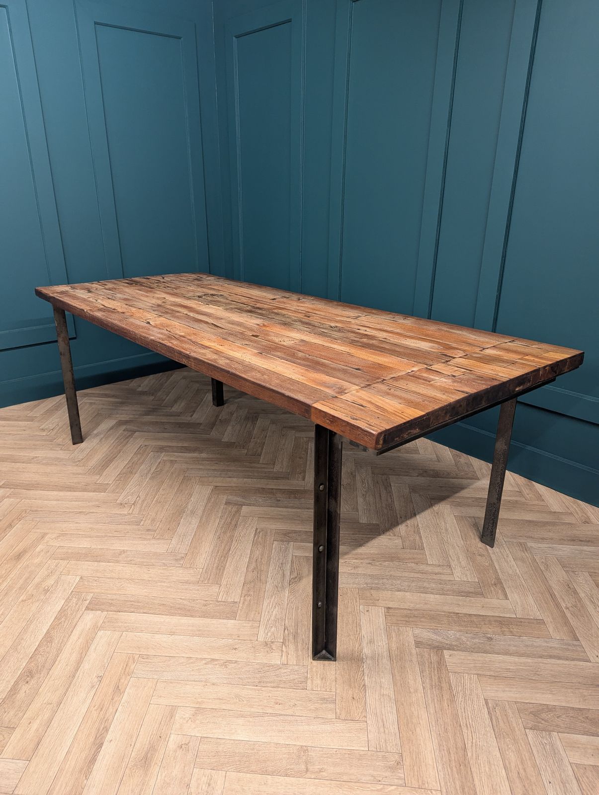 Industrial 'West Elm' Dining Table Made Of Solid Saal Wood photo for sale