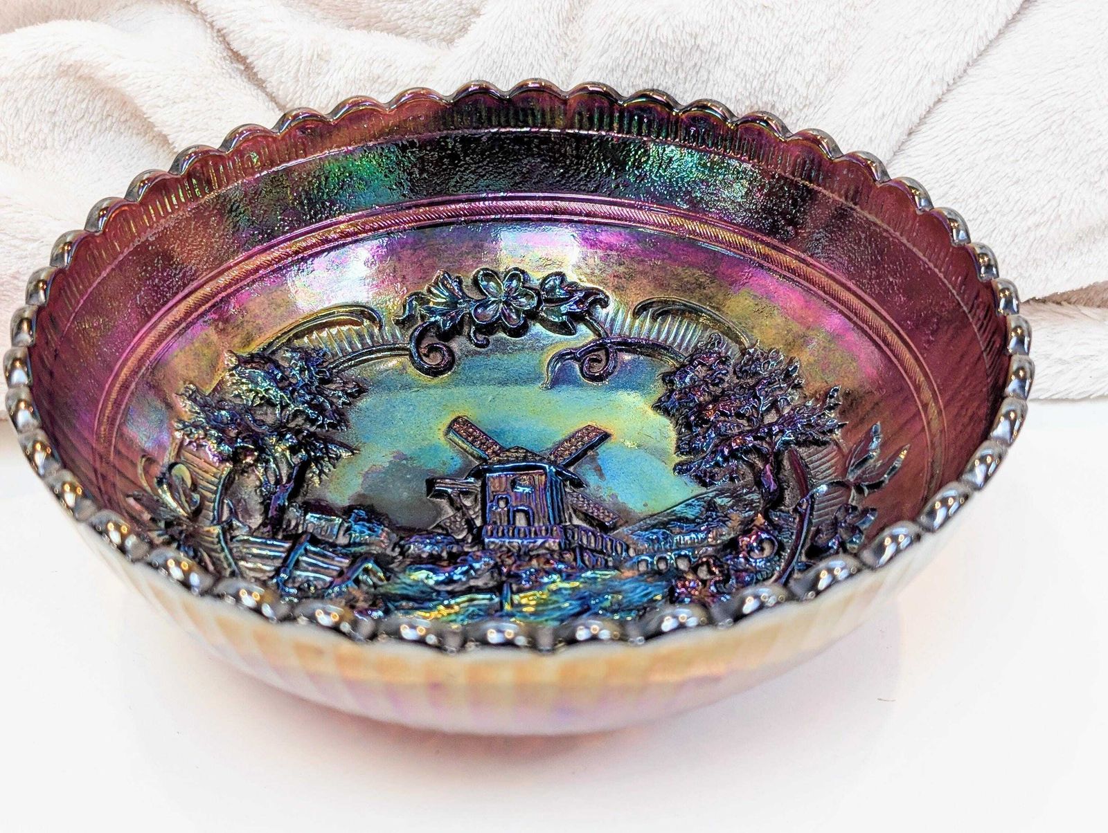 Antique Rare Colour Imperial Windmill Amethyst Carnival Glass Bowl   Design Circa 1915 photo 55.0