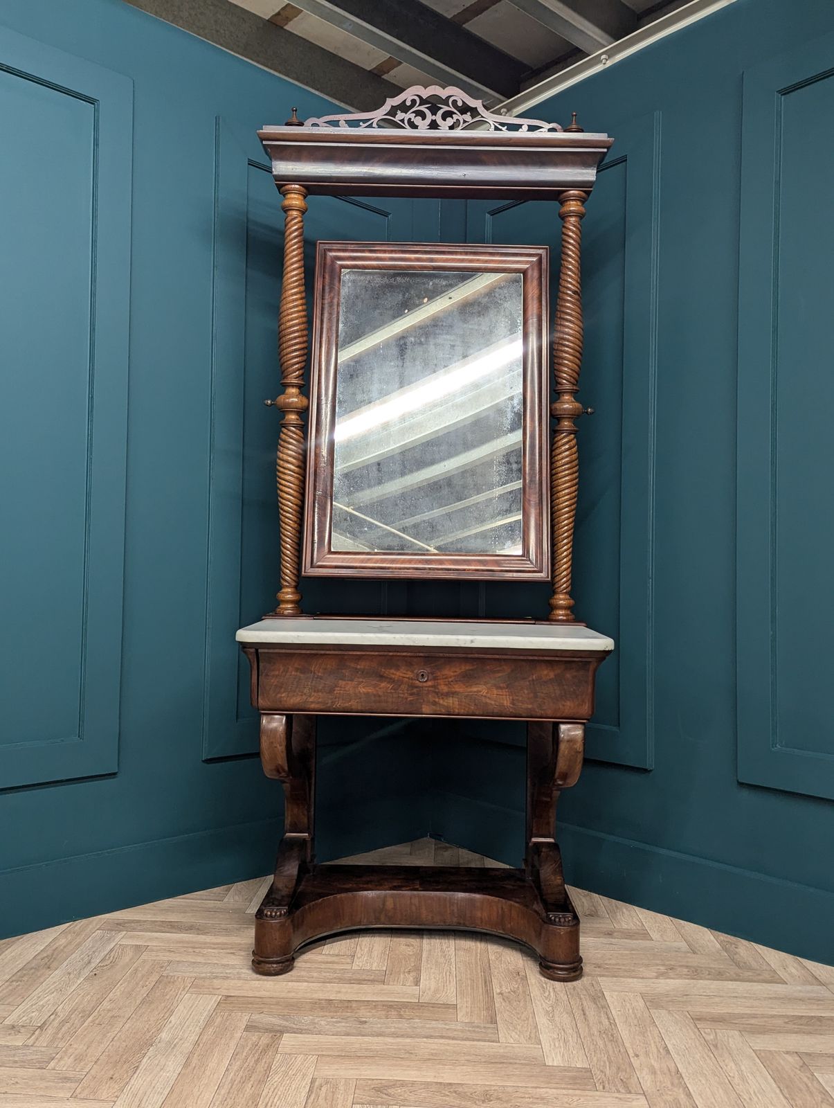 Mahogany Compact Dressing Table With Marble Top