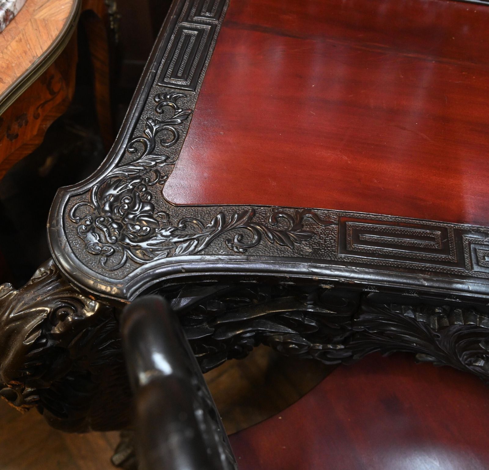 Japanese Carved Desk And Chair Set Hardwood Meije photo furniture