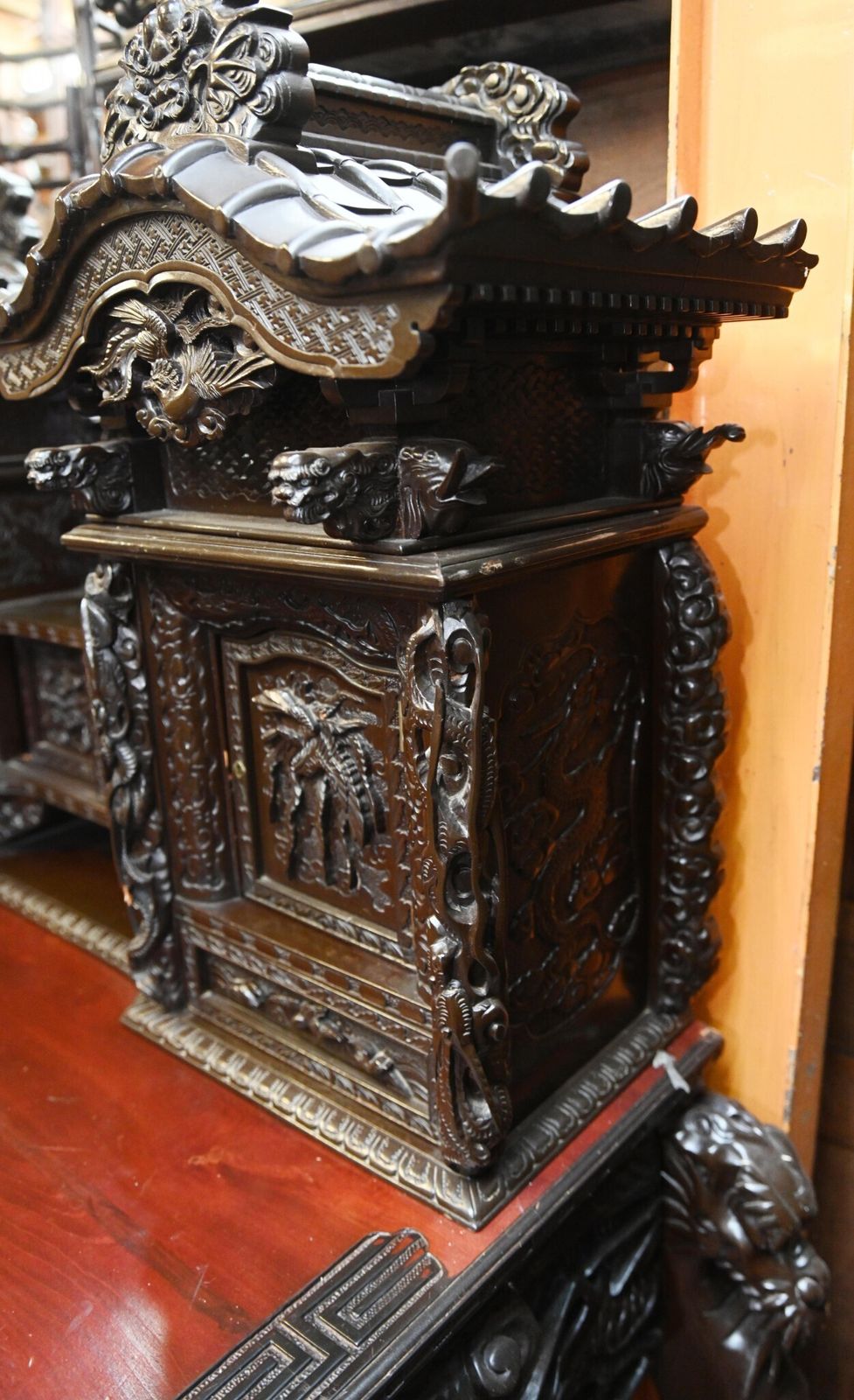 Furniture Japanese Carved Desk And Chair Set Hardwood Meije photo