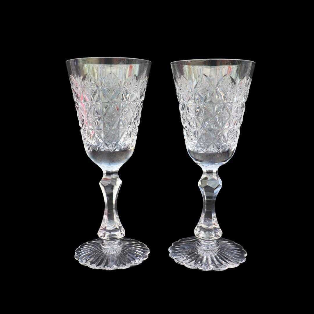 Pair Of Stuart Crystal Connaught Pattern Large Wine Goblets H 7.5'' Discontinued Rare Wedding Wine Glasses photo buy