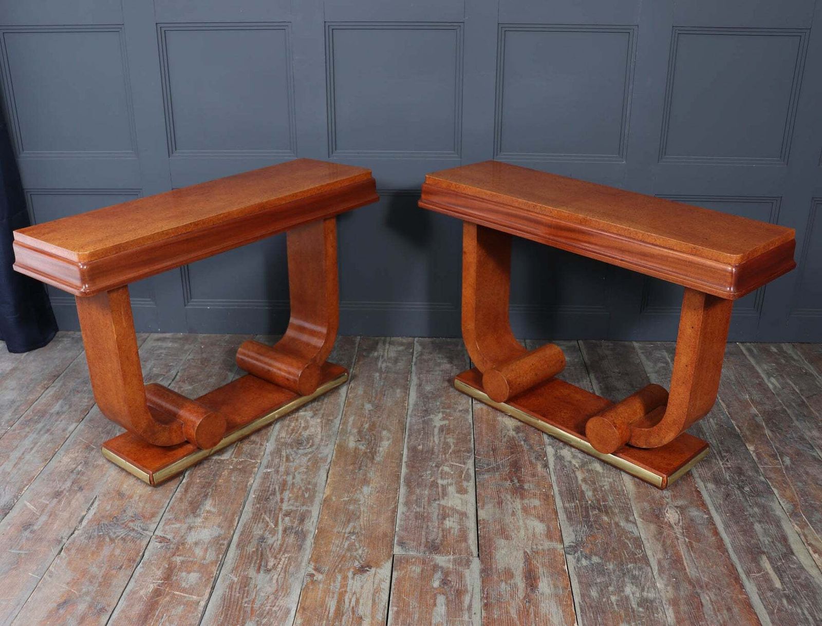 Furniture Pair Of French Art Deco Console Tables In Amboyna C1925 photo