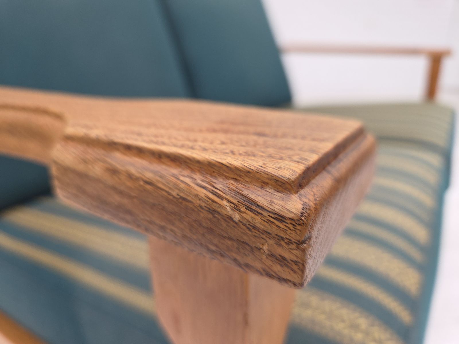 1970s, Scandinavian 2 Seater Sofa, Furniture Wool, Solid Oak Wood. photo buy