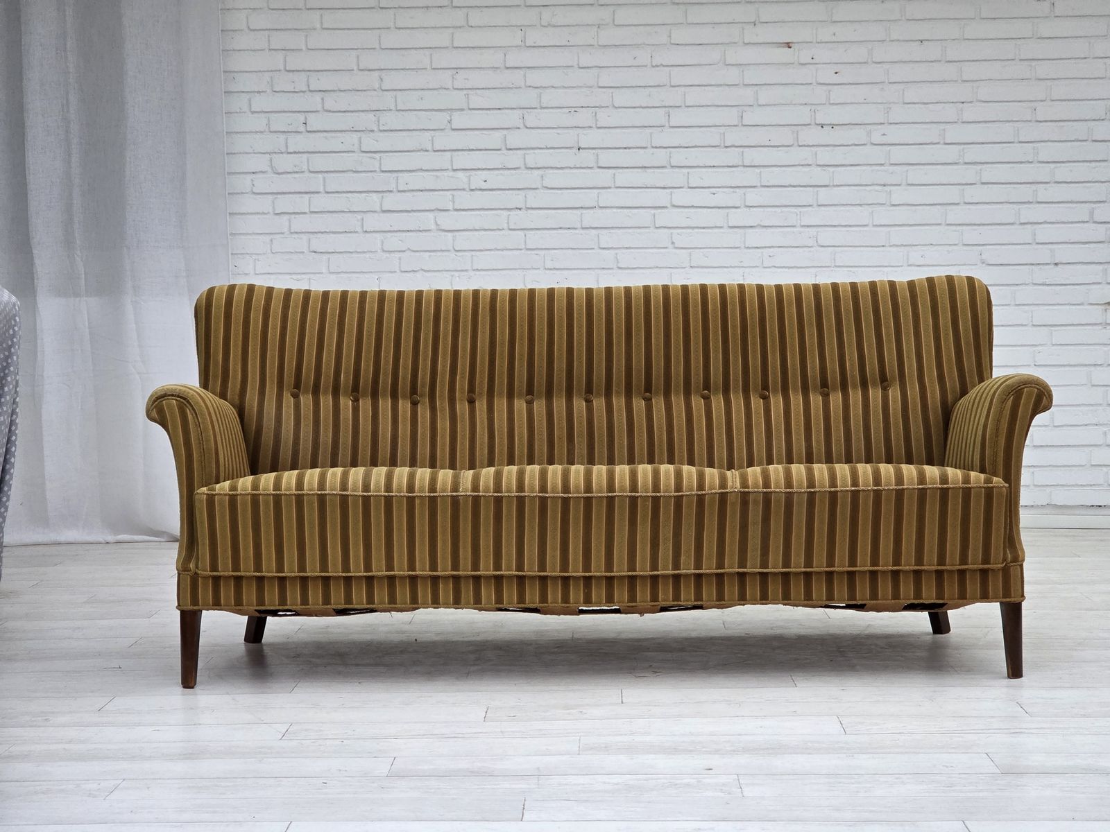 1960s, 3 Seater Danish Sofa, Green Furniture Wool, Original Condition. photo for sale