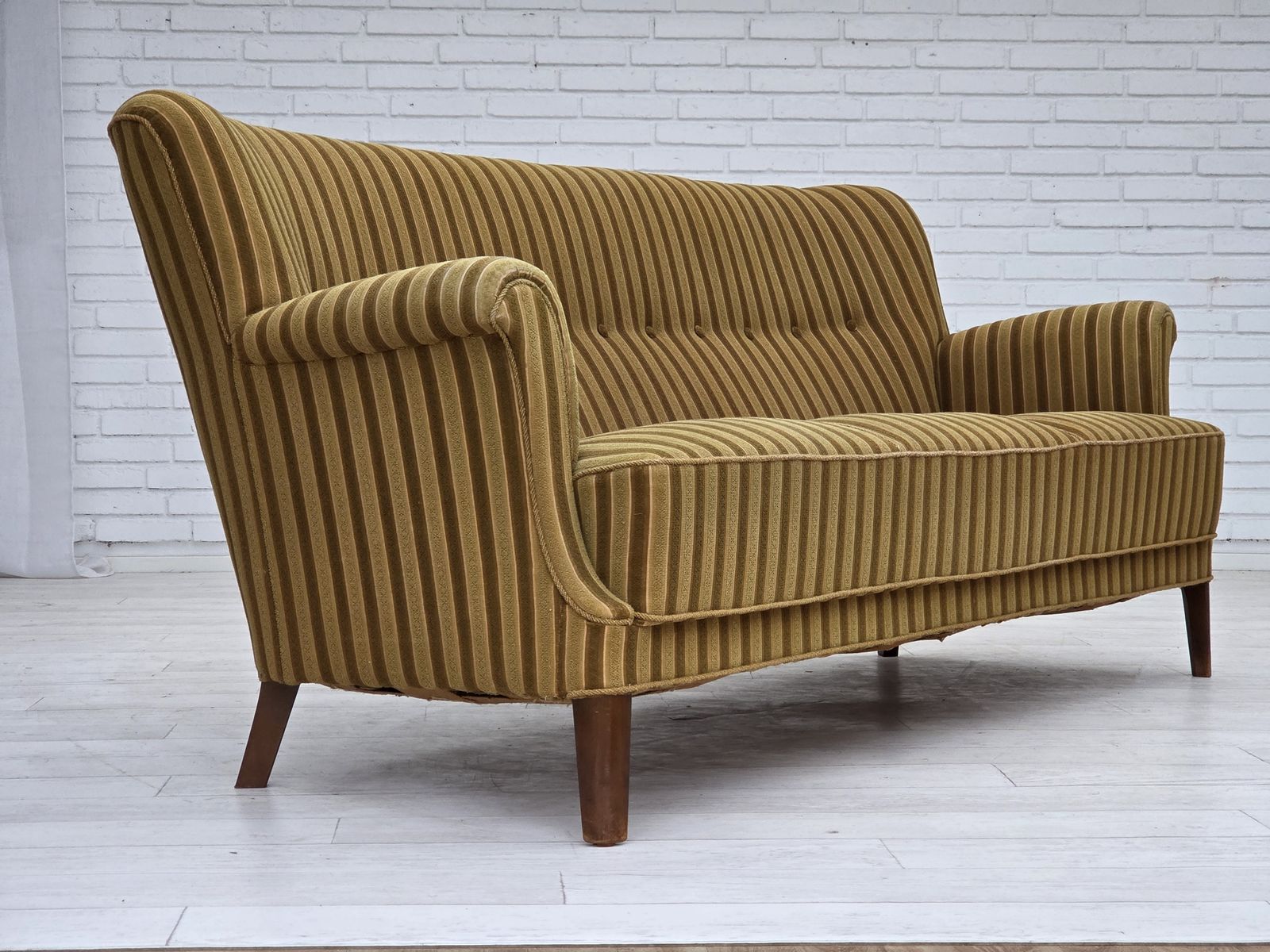 1960s, 3 Seater Danish Sofa, Green Furniture Wool, Original Condition. photo buy