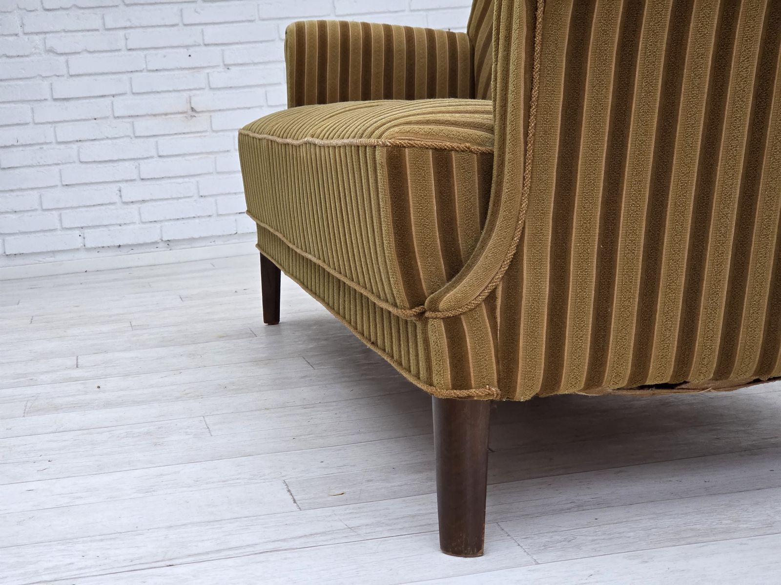 Furniture 1960s, 3 Seater Danish Sofa, Green Furniture Wool, Original Condition. photo
