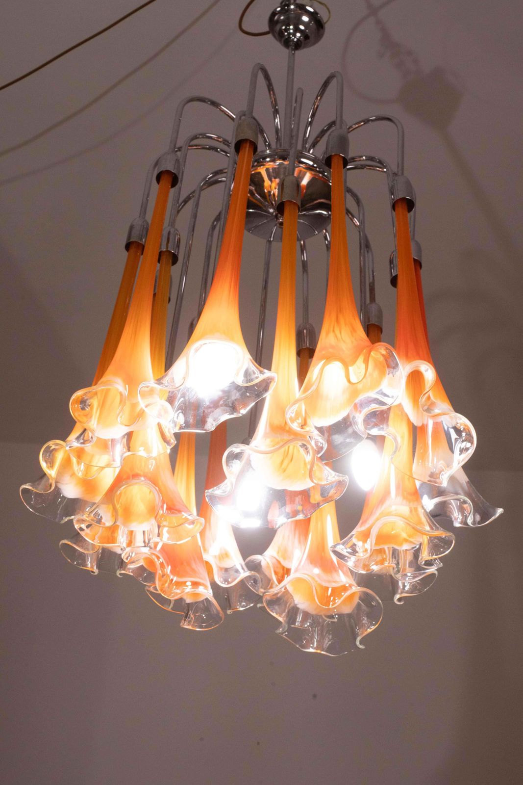 5096.0 Great Design Murano Glass Orange Chandelier “Calle” By Venini, 1970 photo