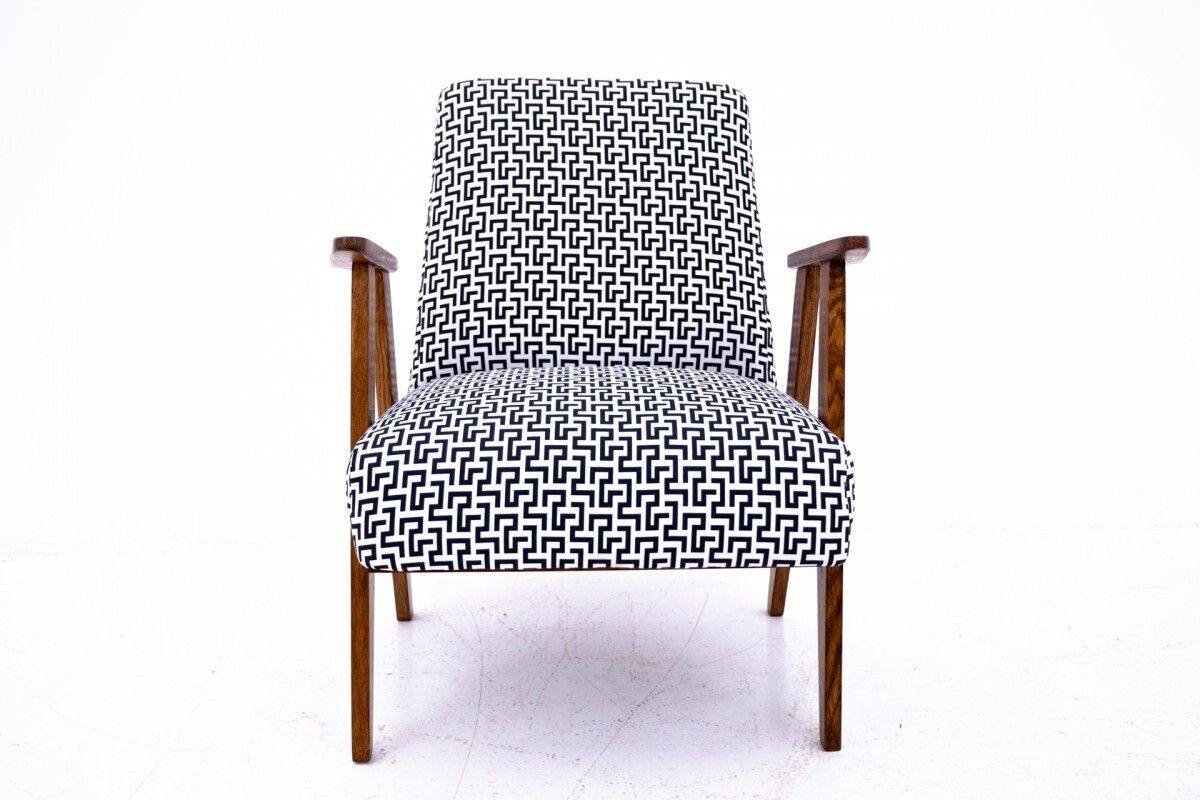 Black And White Midcentury Armchair Model 366 Designed By Chierowski, Poland, 1960s. photo 650.0