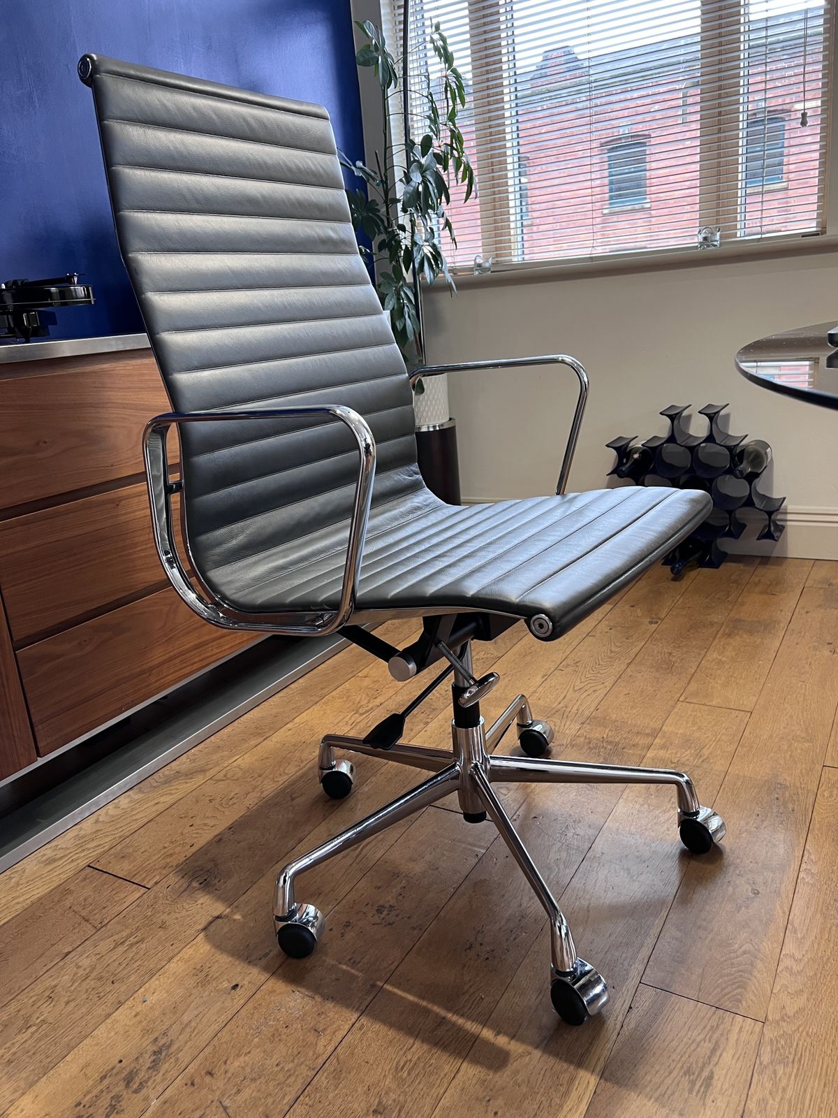 Vintage Eames Icf Ea119 Grey Leather Swivel Chrome Office Chair (2 Available) photo buy