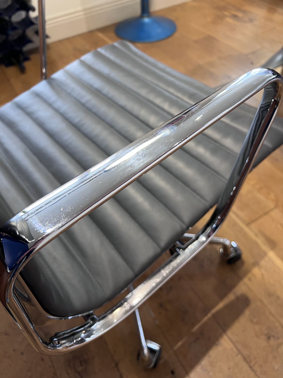 photo buy Vintage Eames Icf Ea119 Grey Leather Swivel Chrome Office Chair (2 Available)