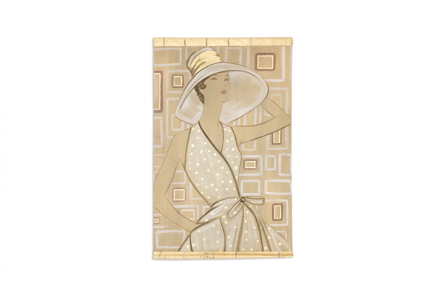 Painted Canvas Representing An Elegant Woman From The 1950s. Contemporary.