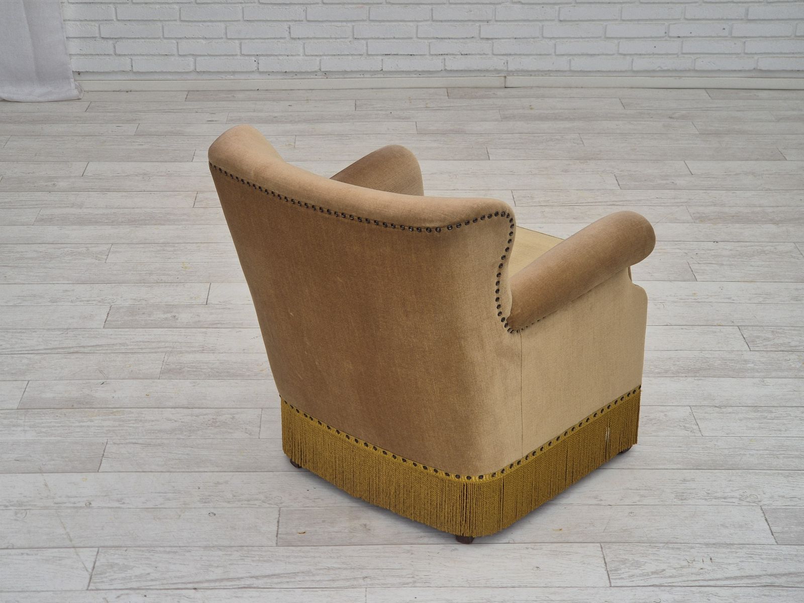 photo buy 1960s, Danish Lounge Chair, Green Furniture Velour, Original Condition.
