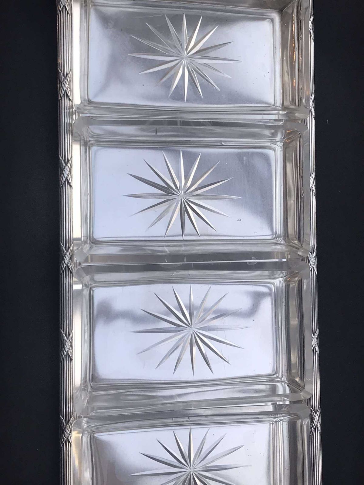 photo for sale Antique German Serving Tray Appetizers Platter Silver Plated 1870s With Original Crystal Insert Snack Tray Dish Tapas Dips Party Plate
