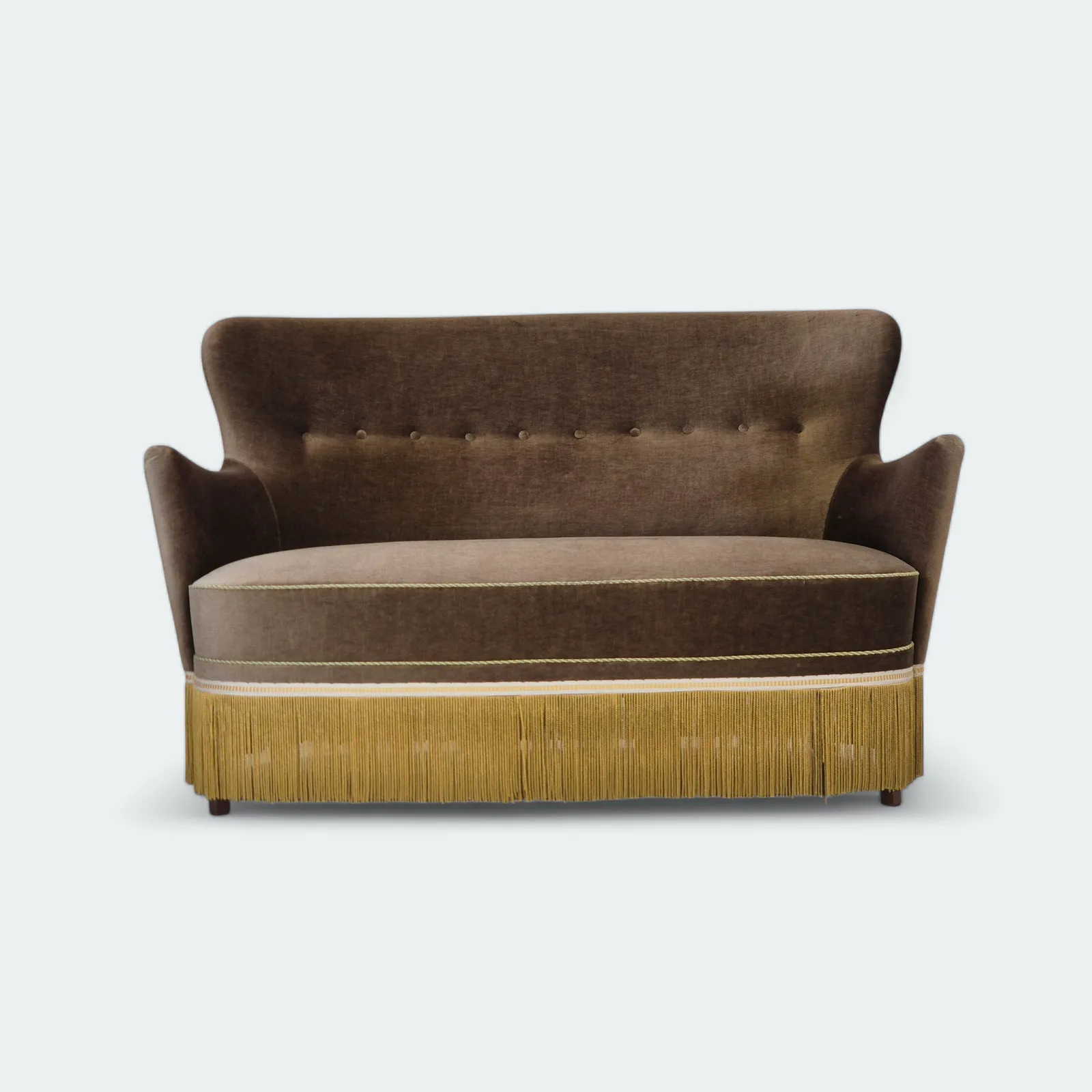 1960s, Danish 2 Seater Sofa, Green Furniture Velour, Original Condition.