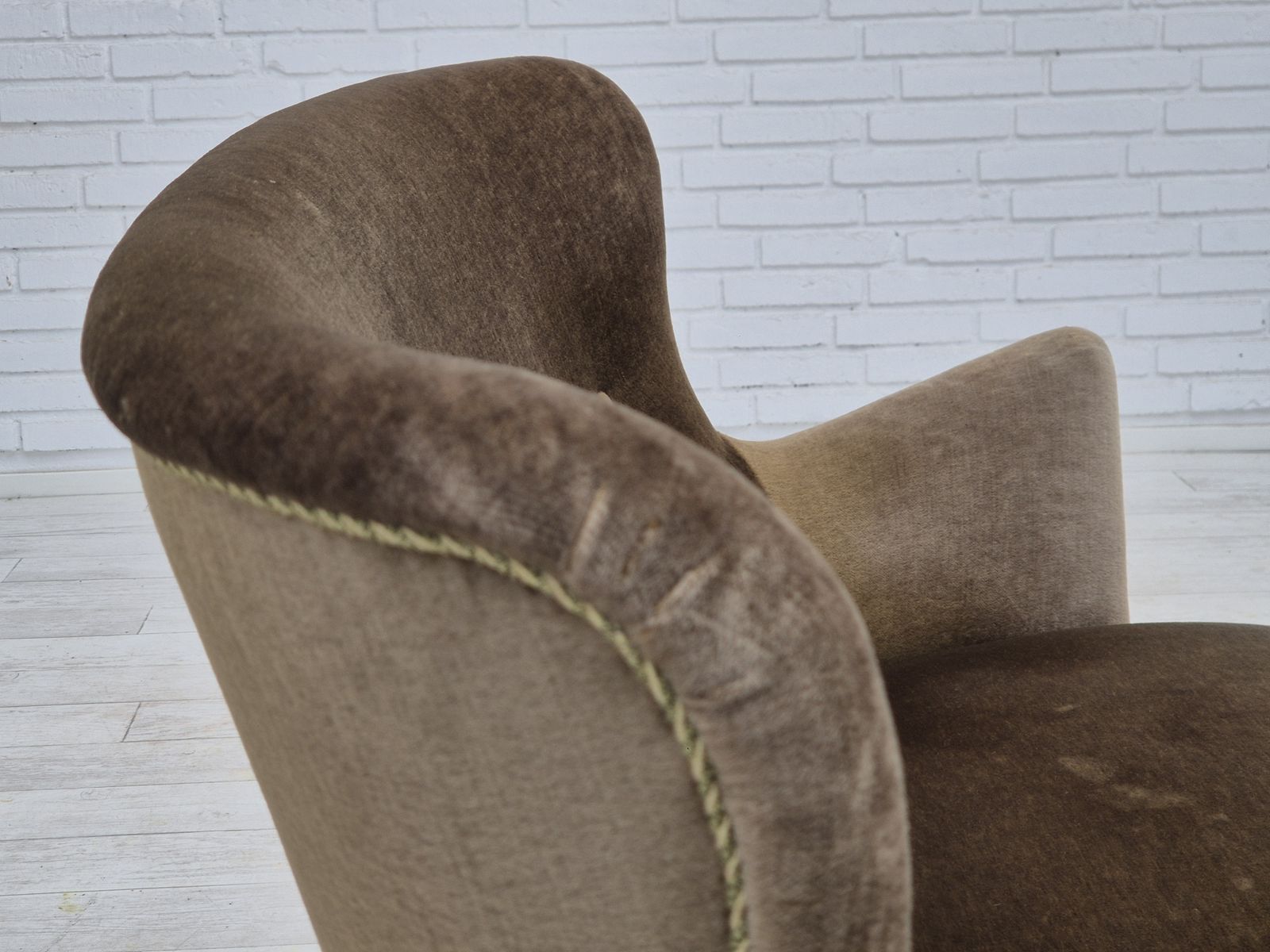 1960s, Danish 2 Seater Sofa, Green Furniture Velour, Original Condition. photo Furniture
