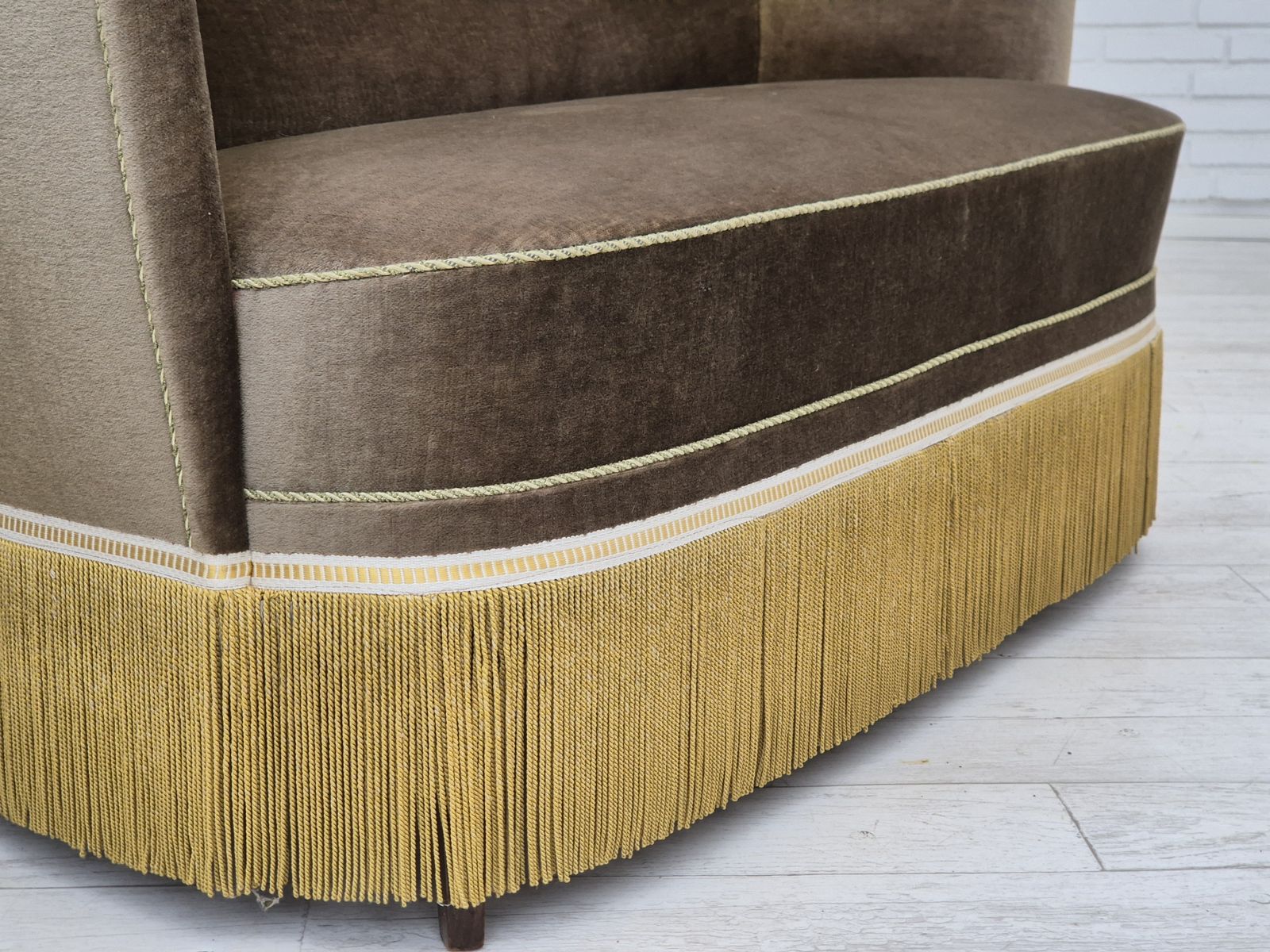 1960s, Danish 2 Seater Sofa, Green Furniture Velour, Original Condition. photo 1190.0