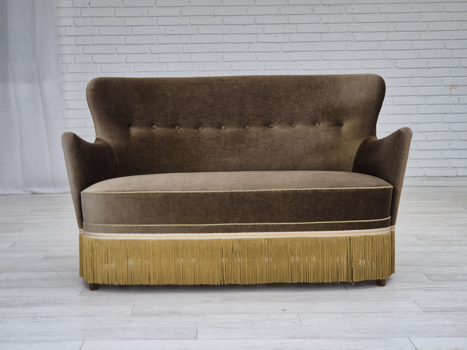 1960s, Danish 2 Seater Sofa, Green Furniture Velour, Original Condition. photo buy