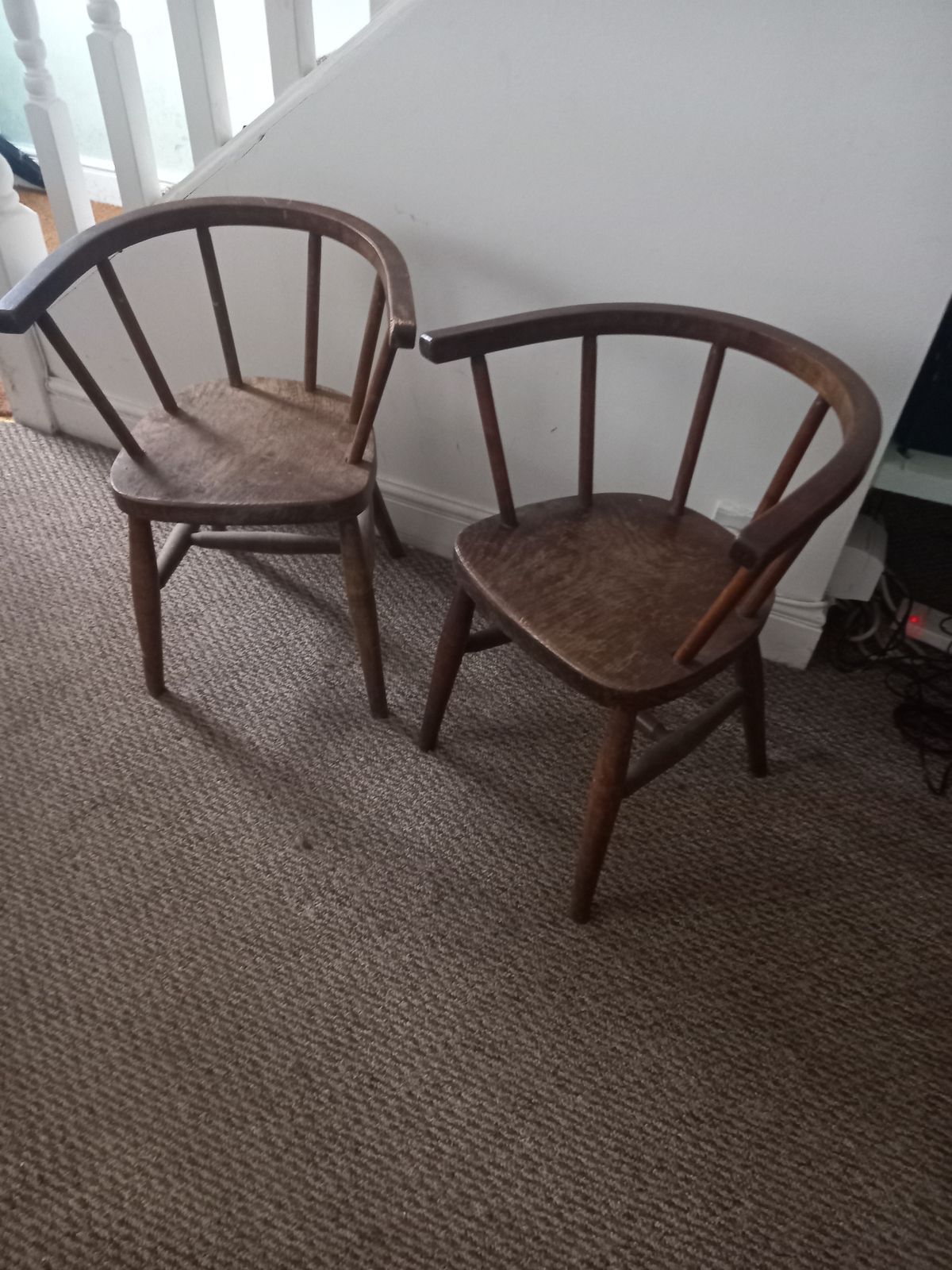 Pair Vintage Oak Children's Chairs