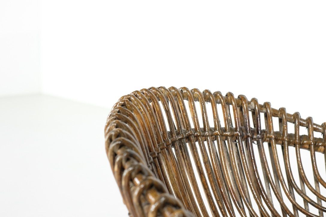 Stool In Rattan Style Franco Albini Italy, 1960s.