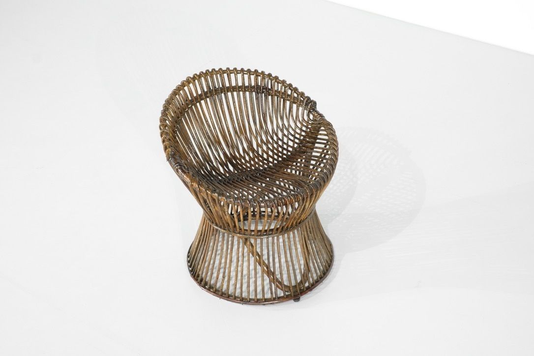 Stool In Rattan Style Franco Albini Italy, 1960s. photo vinterior