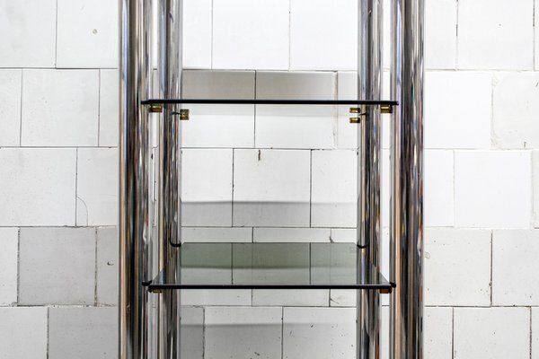 Freestanding Bookcase In Chromed Steel And Smoked Glass, Italy, 1970s photo Furniture