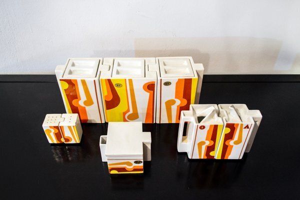 Keramiek Cubicon Collectie Van Peter Chinni Voor Arte Ceramica Romana Pomezia, Italië, Jaren 1970, Set Van 8