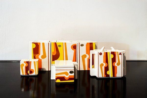 Keramiek Cubicon Collectie Van Peter Chinni Voor Arte Ceramica Romana Pomezia, Italië, Jaren 1970, Set Van 8 photo furniture