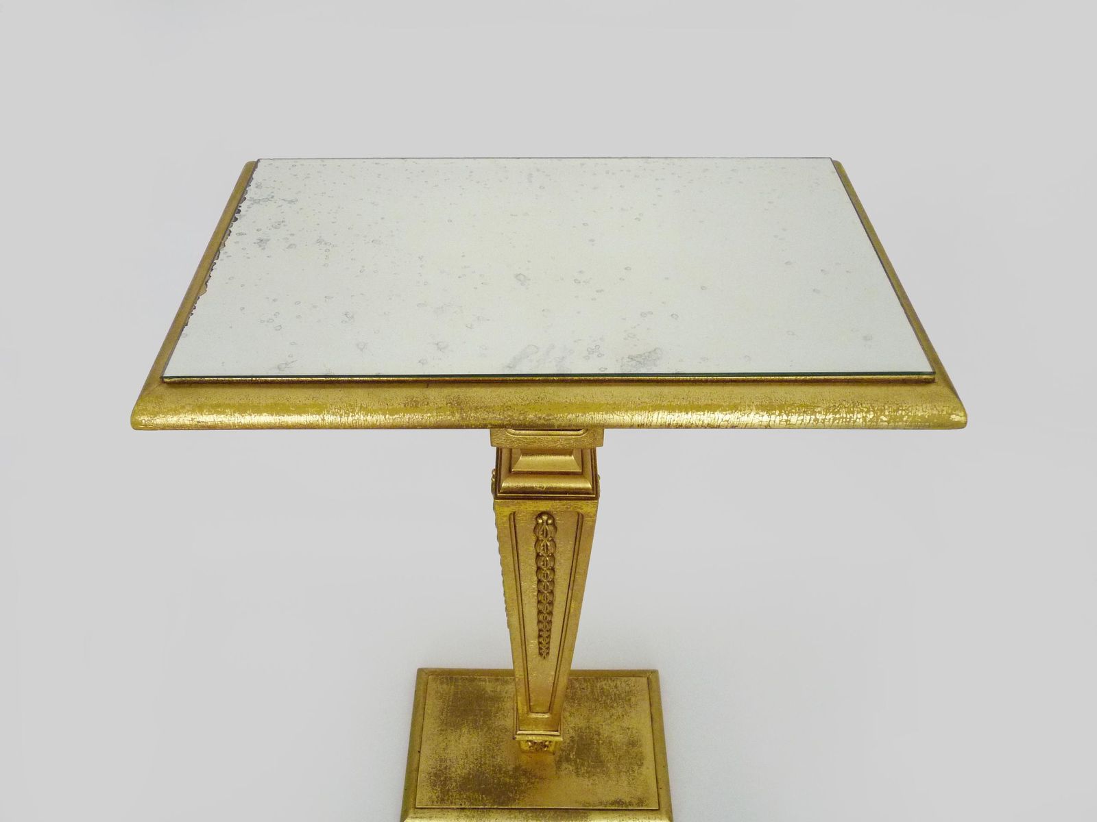 Console, Pedestal Table, Side Table In Gilded Wood, Beveled Mirror Top. 1970s photo 749.0