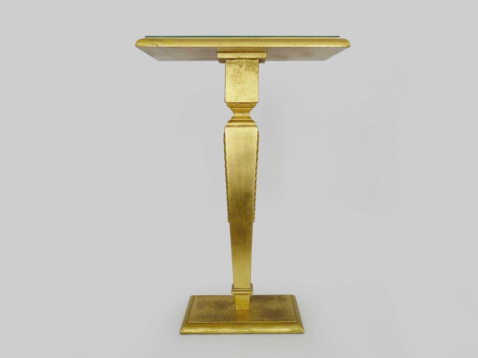 photo for sale Console, Pedestal Table, Side Table In Gilded Wood, Beveled Mirror Top. 1970s