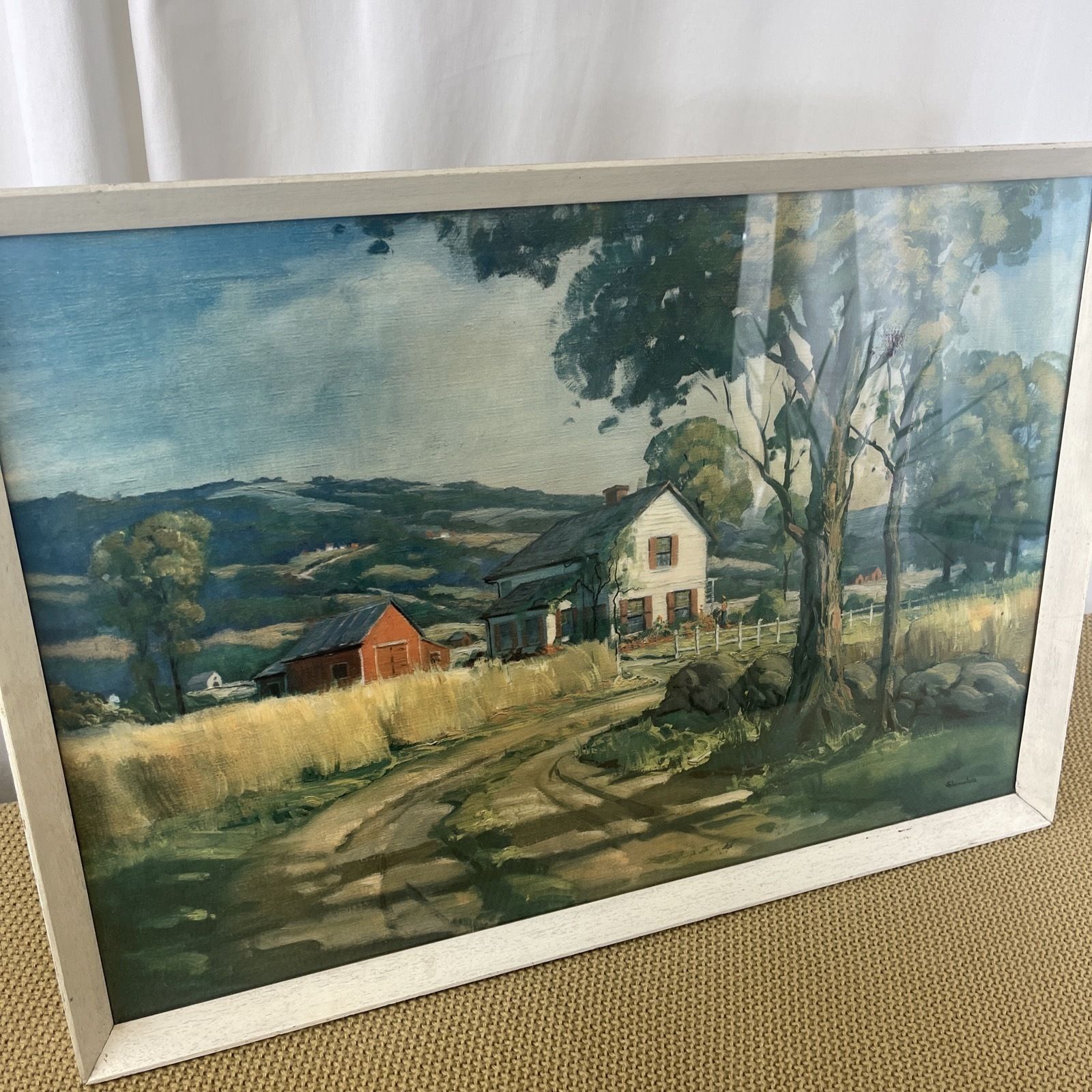 Peaceful Valley Philip Shumaker Litho Print 1950s Glass Fronted Frame 70x50cm photo Art