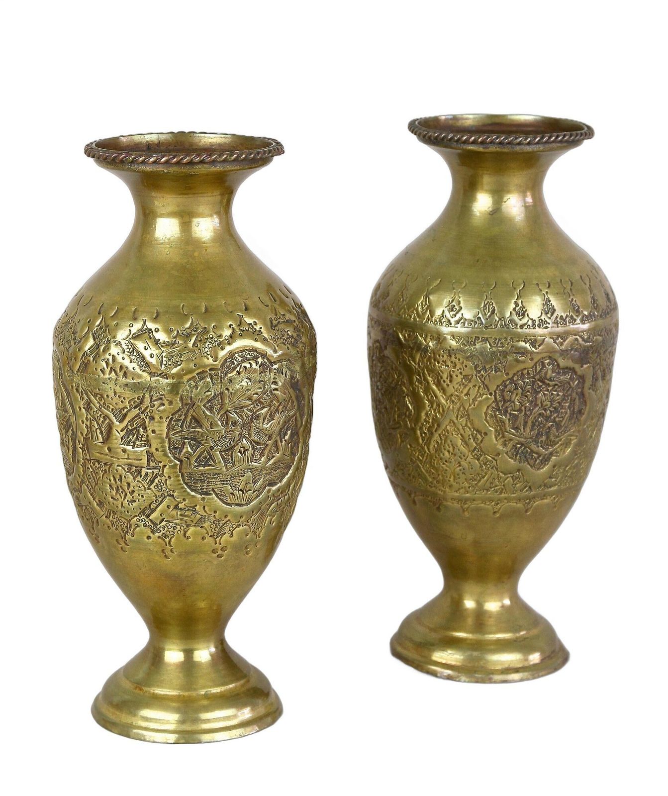 Pair Of 19th Century Biedermeier Chased Brass Vases, Austria Ca. 1860