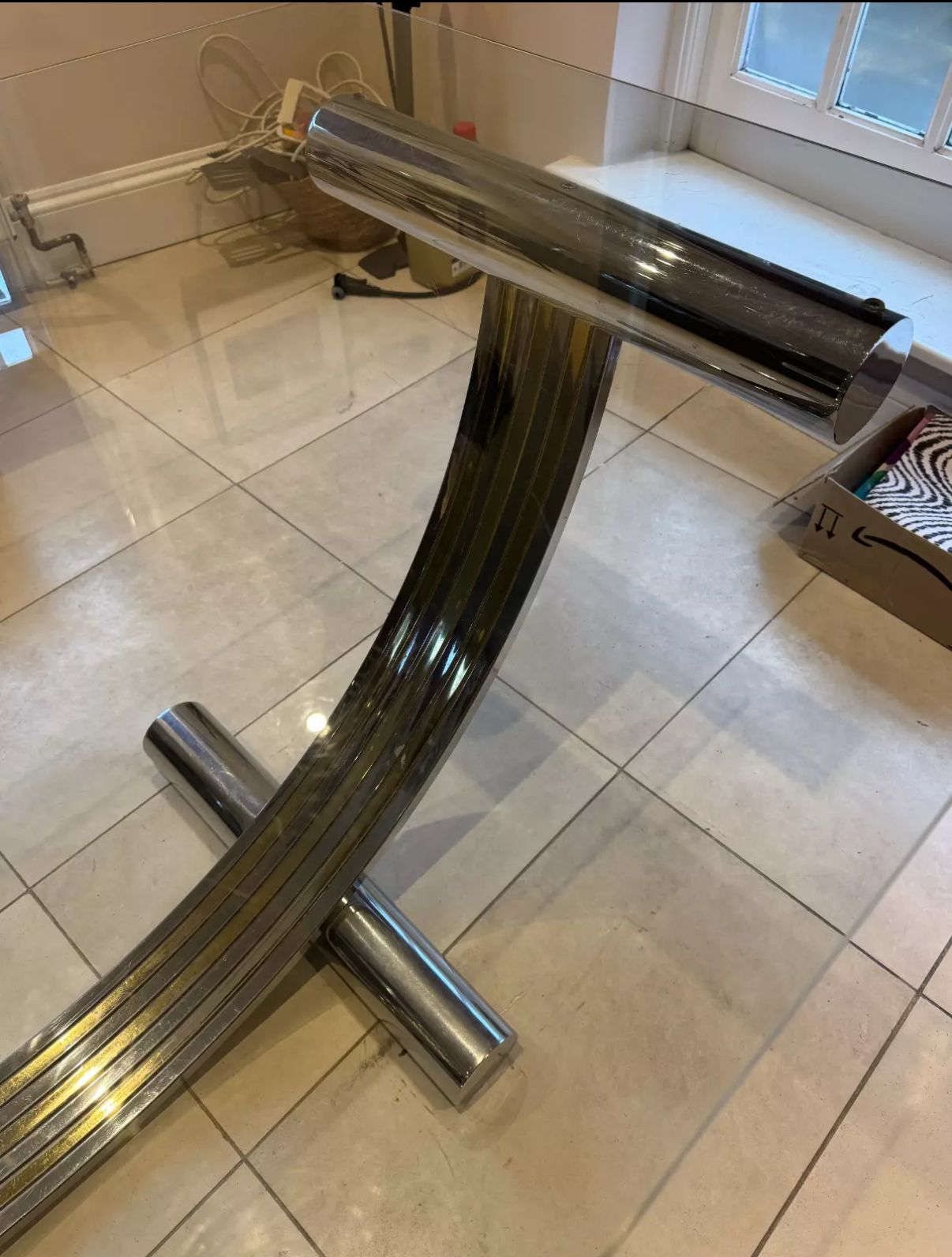photo vinterior Chrome & Brass Glass Arch Vintage Table By Renato Zevi