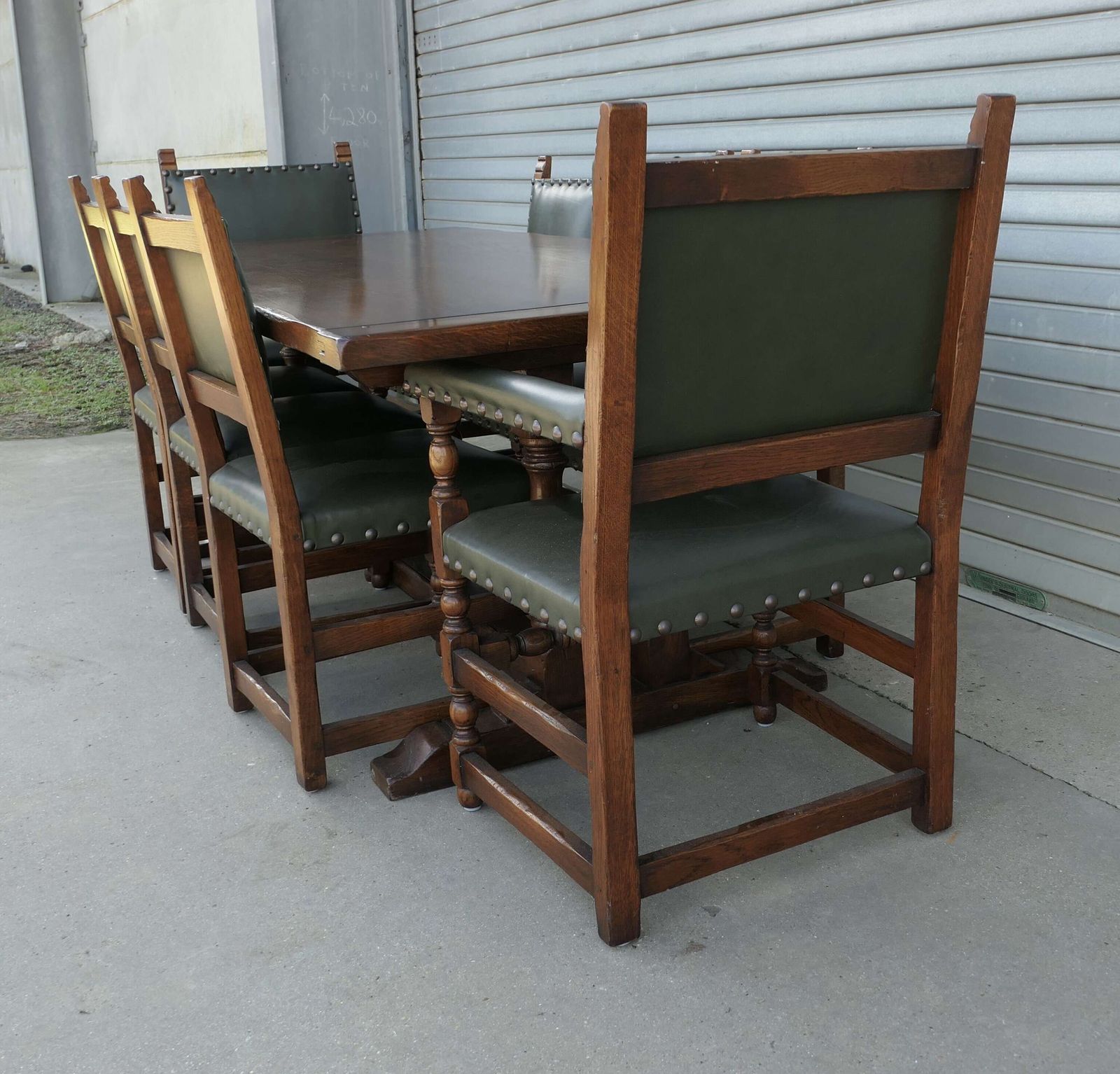 Mid Century Country Oak Refectory Table With Oak And Leather Dining Chairs photo furniture