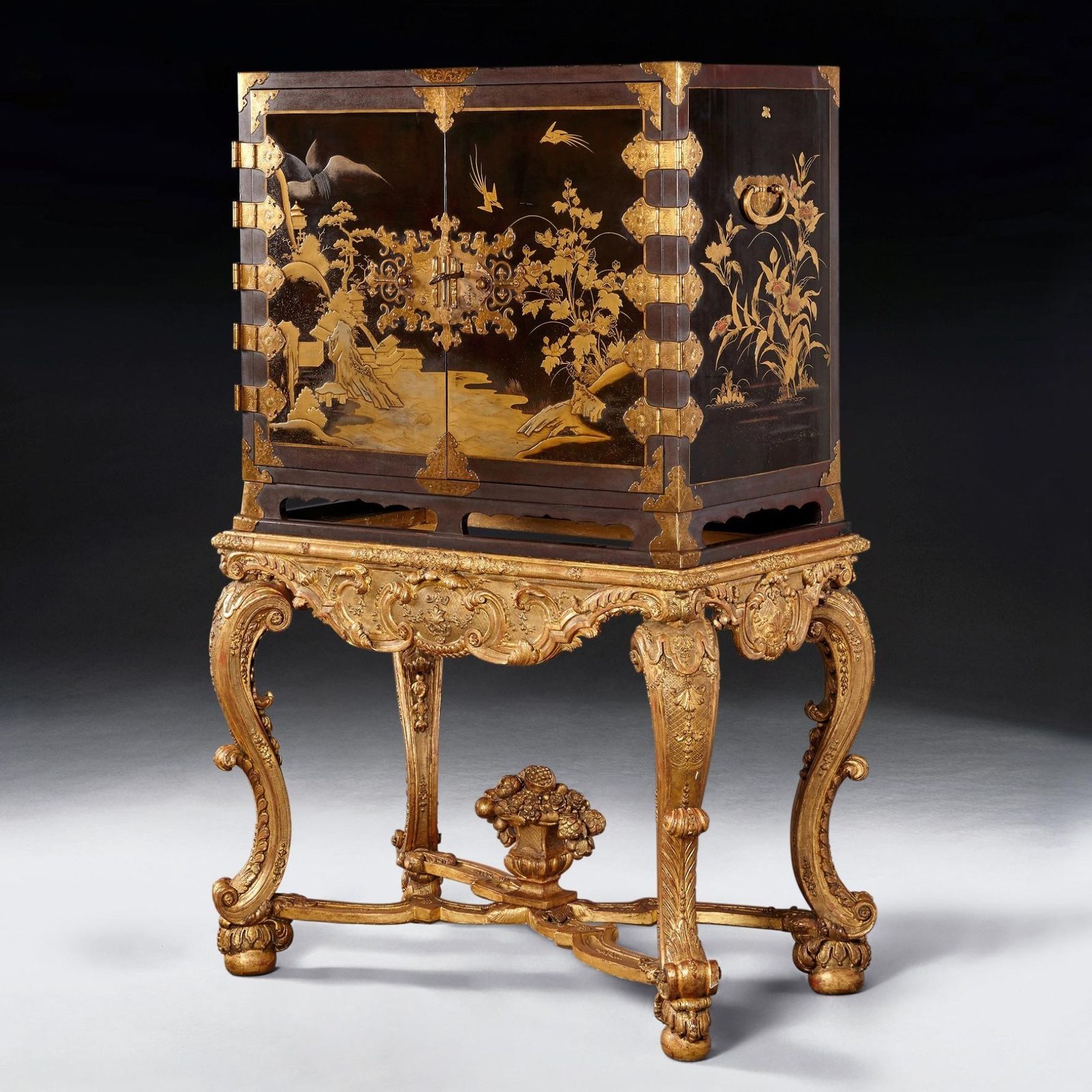 17th Century Japanese Lacquer Cabinet On French Giltwood Regence Stand photo buy