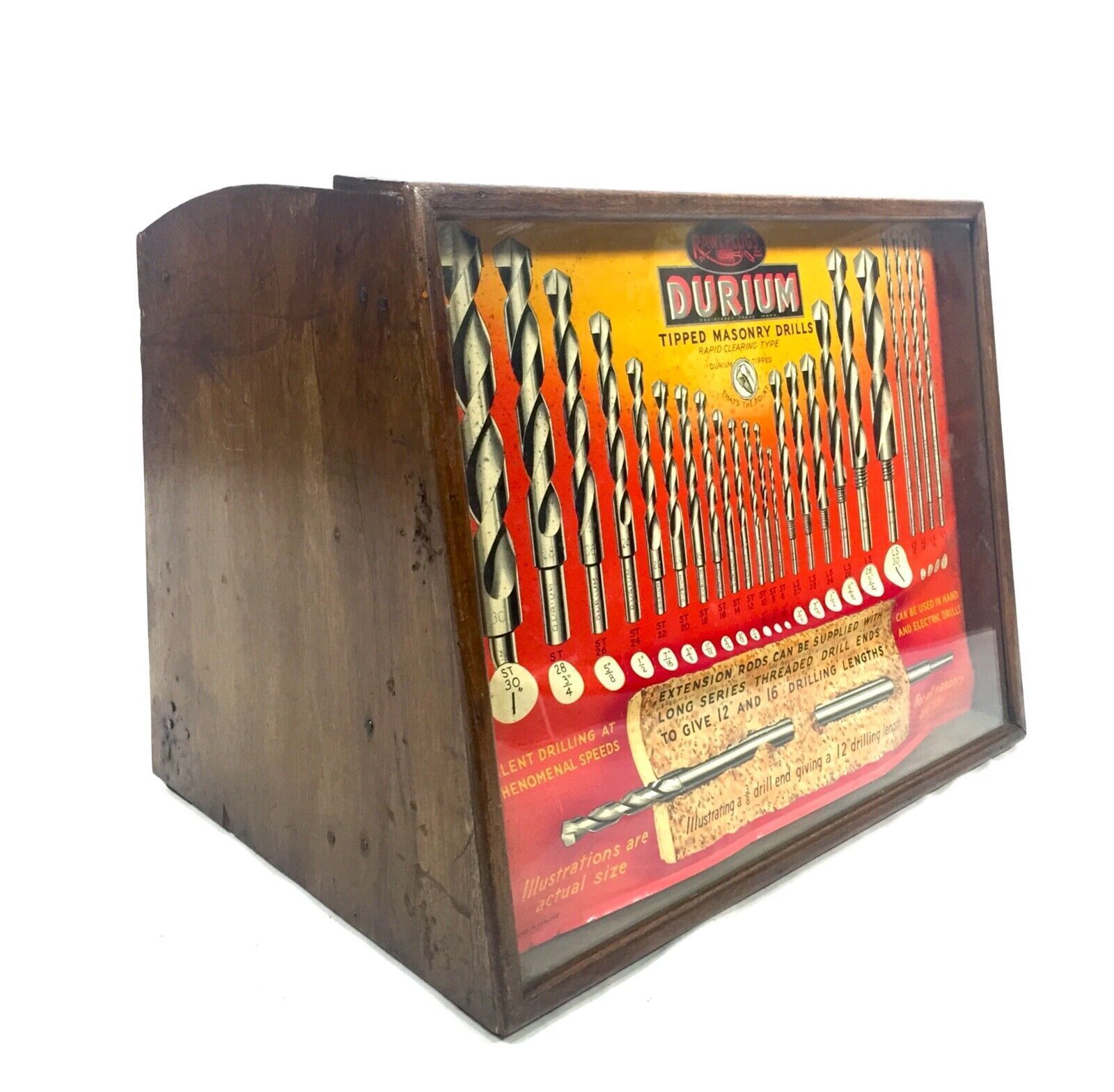 Antique Advertising 1950s Rawlplug Drill Bit Shop Display Sales Cabinet Drawers