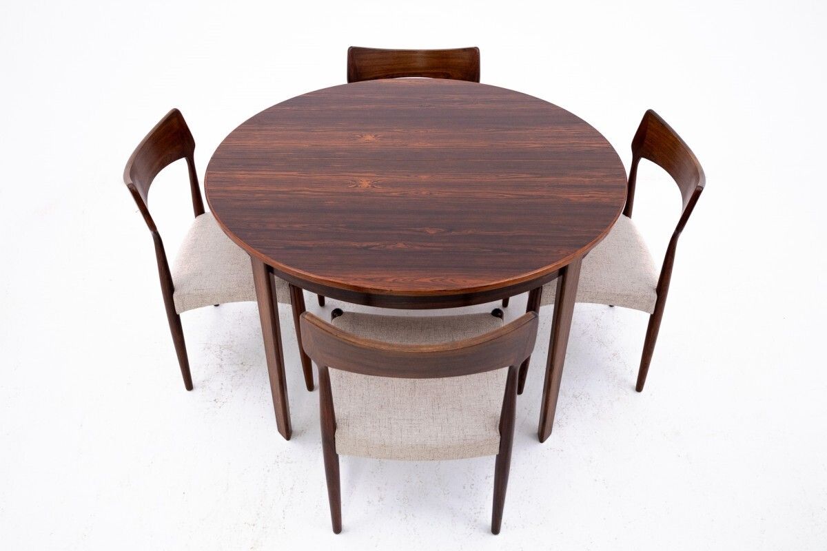 Round Table With Four Chairs From The 1960s, Denmark. After Renovation. photo for sale