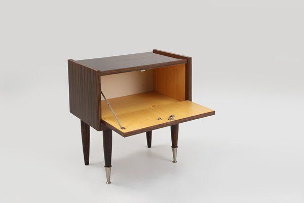 Vintage Nightstand In Wood With Chrome Details, Belgium, 1960s photo for sale