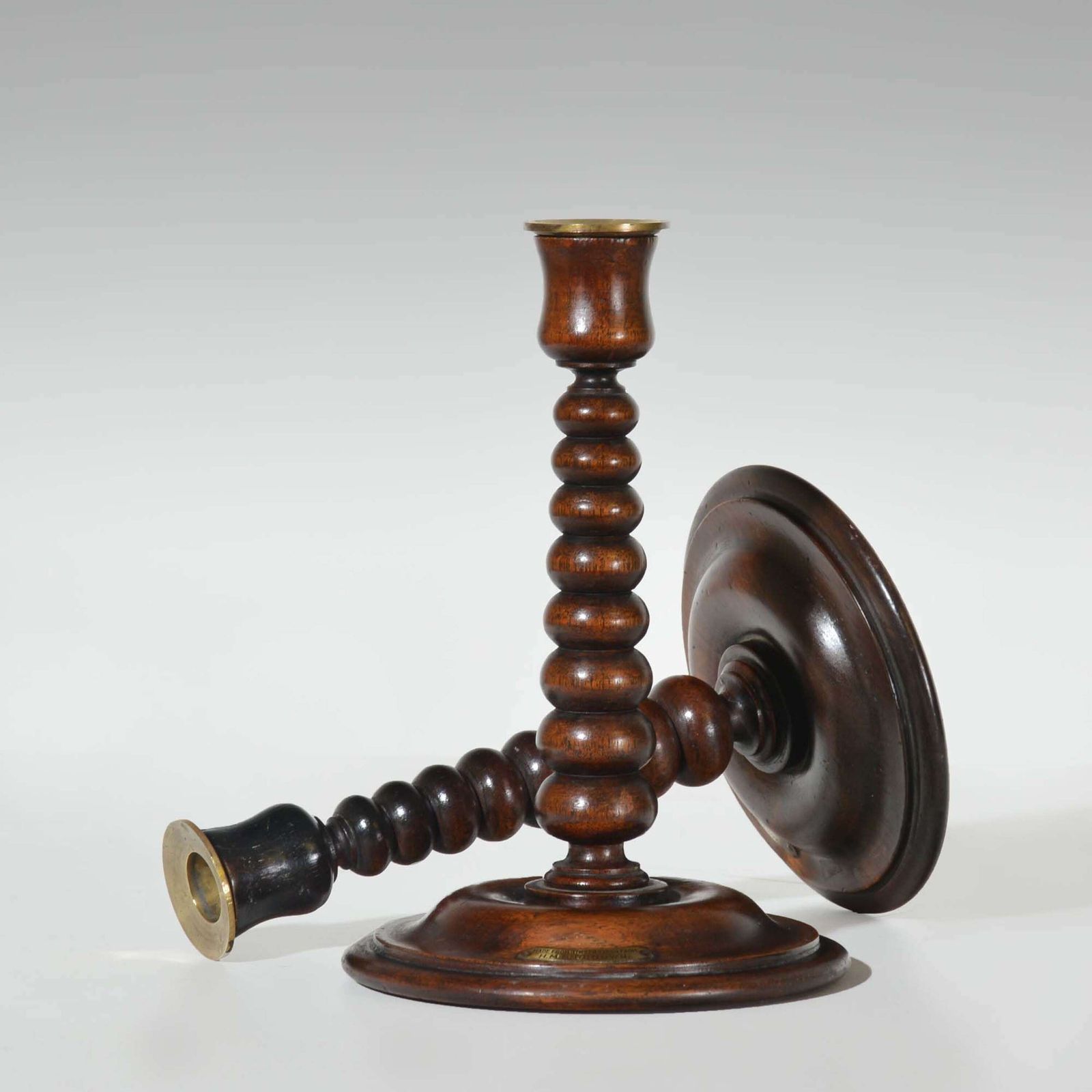 A Pair Of Bobbin Turned Teak Candlesticks   Royal Yacht Hms Renown photo for sale