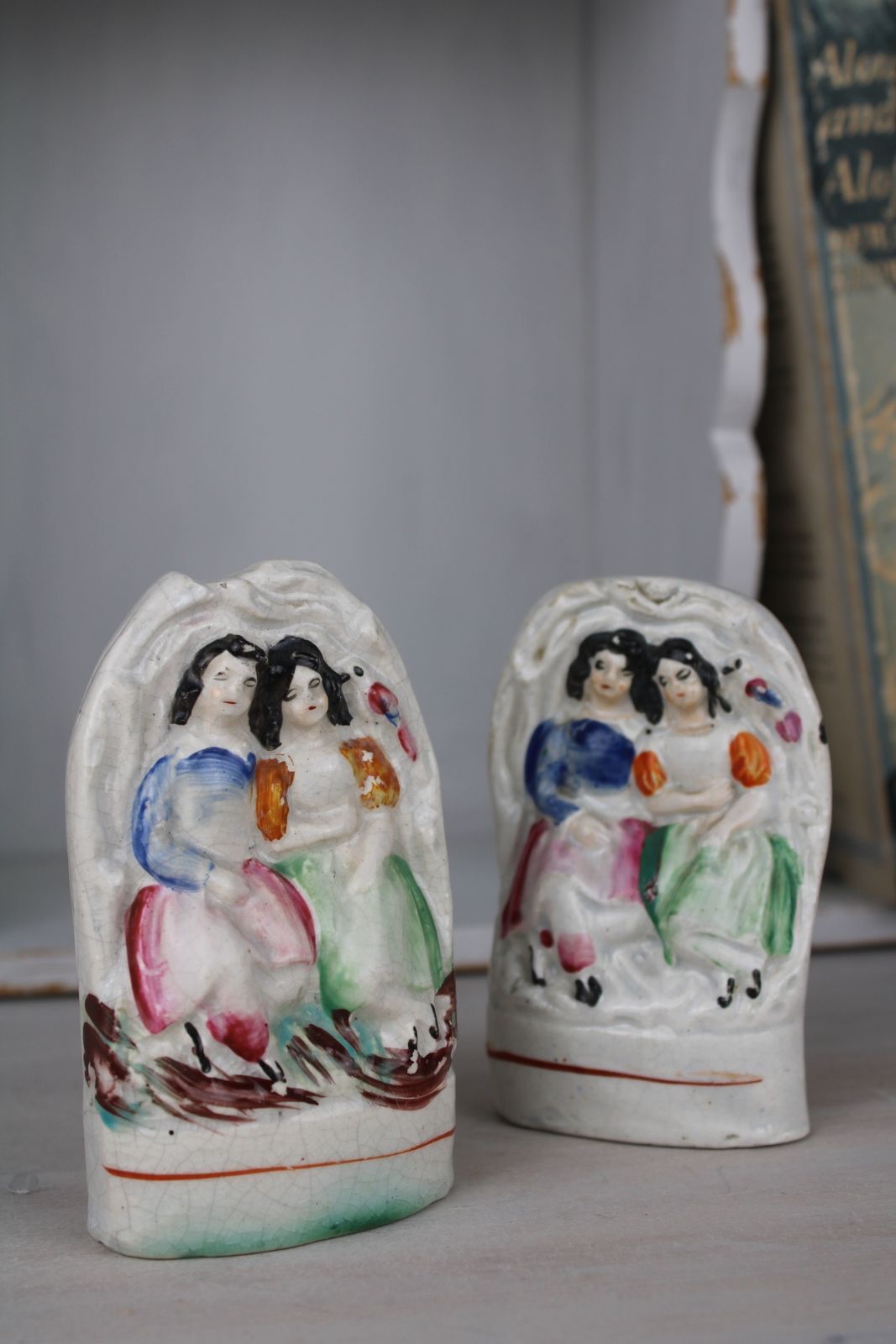 Pair Of Small Staffordshire Flatback Figurines photo vintage